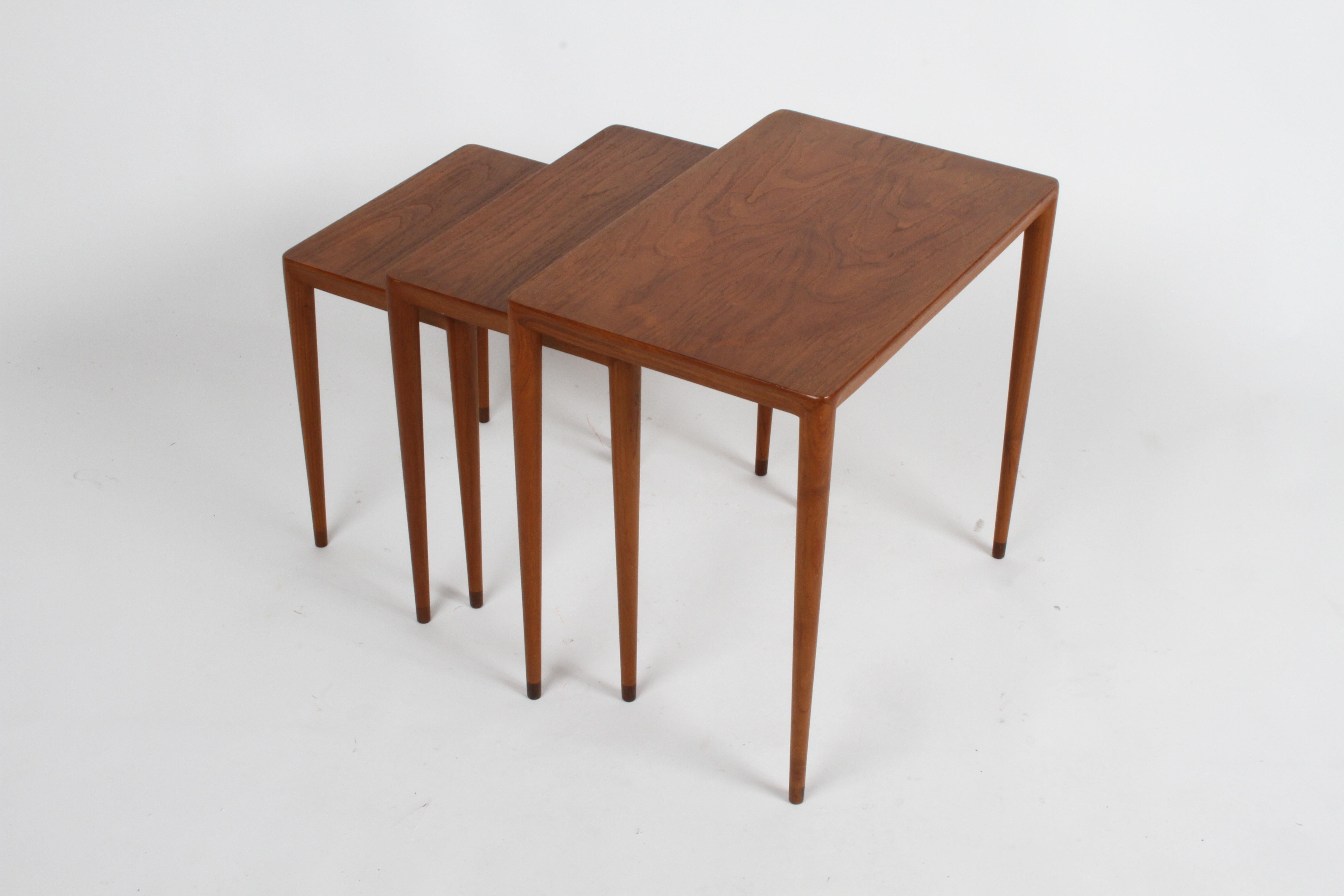 Vintage Danish Modern Set of 3 Teak Nesting Tables Retailed by Illums Bolighus 13