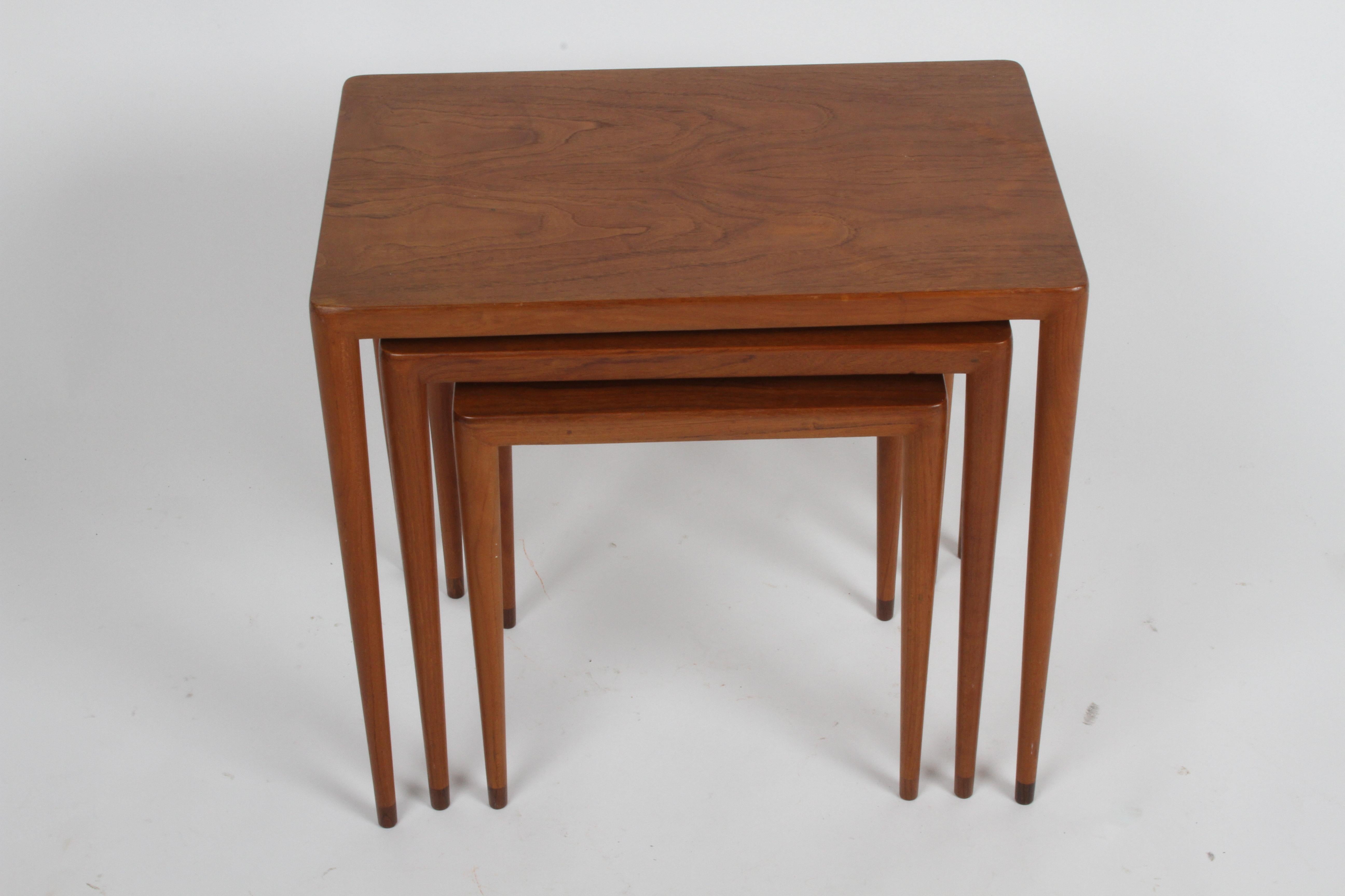 Mid-20th Century Vintage Danish Modern Set of 3 Teak Nesting Tables Retailed by Illums Bolighus