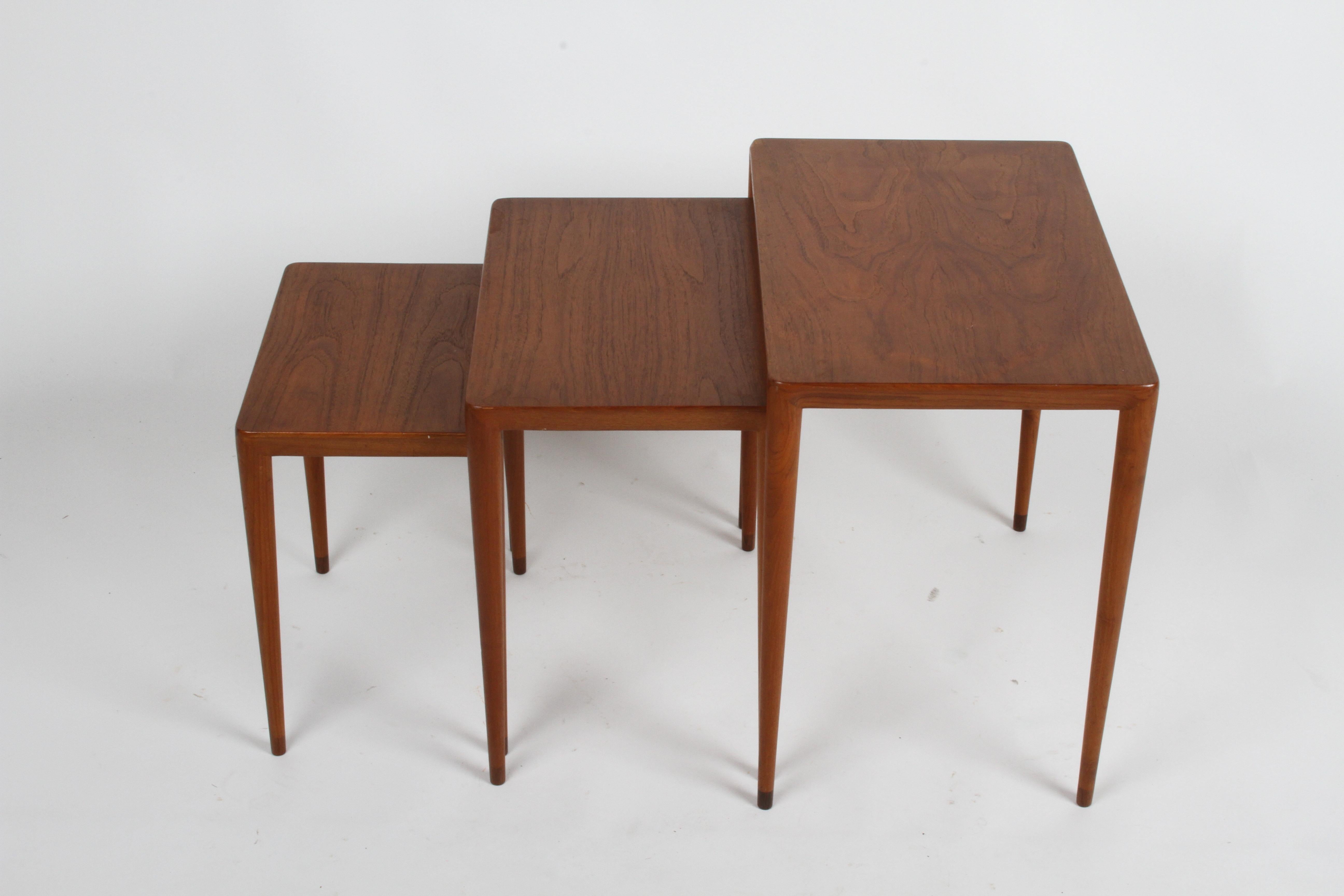 Vintage Danish Modern Set of 3 Teak Nesting Tables Retailed by Illums Bolighus 1