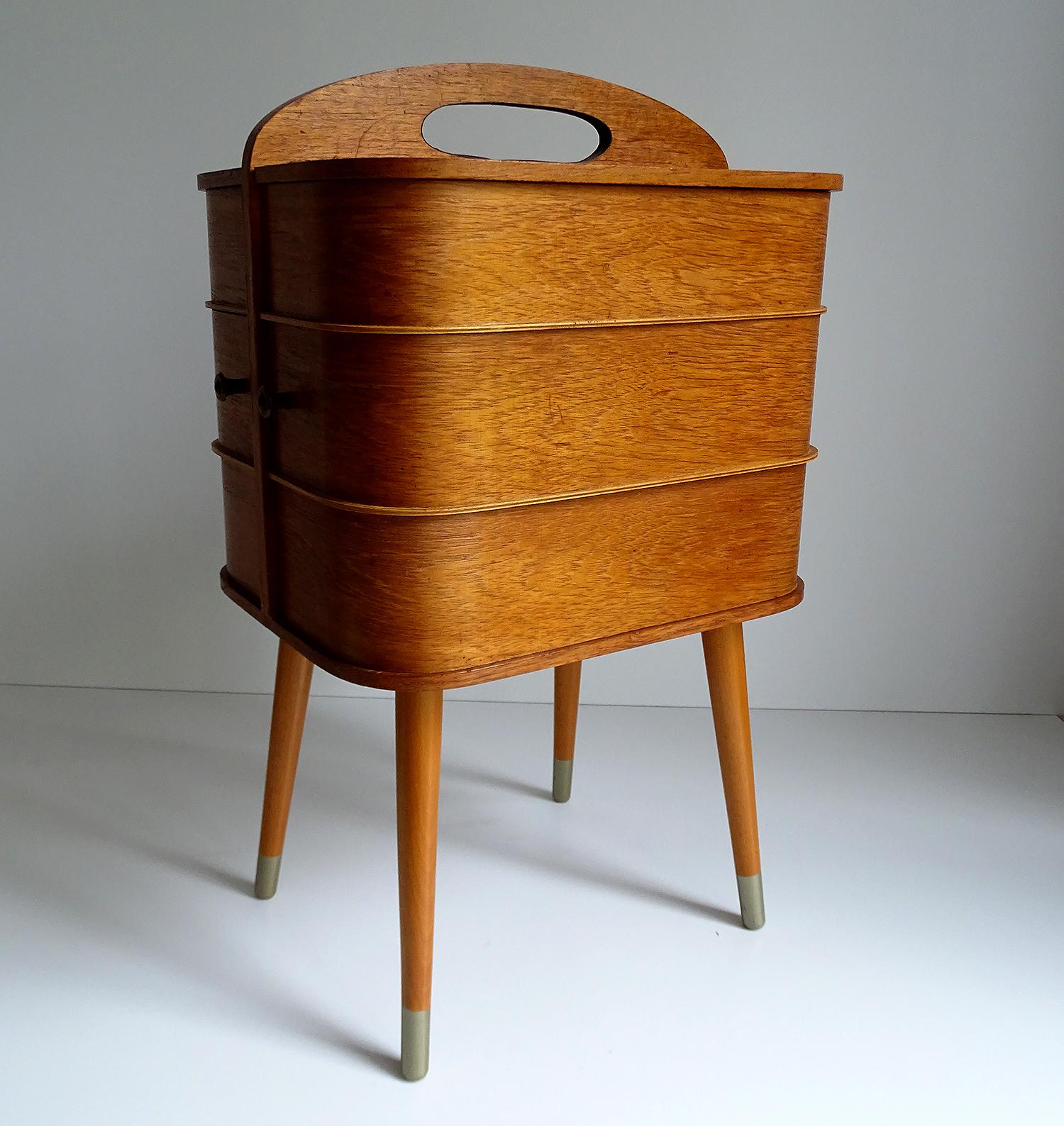 Vintage Danish Modern Sewing Box Storage Drawers Case, Teak Plywood, 1960s 6