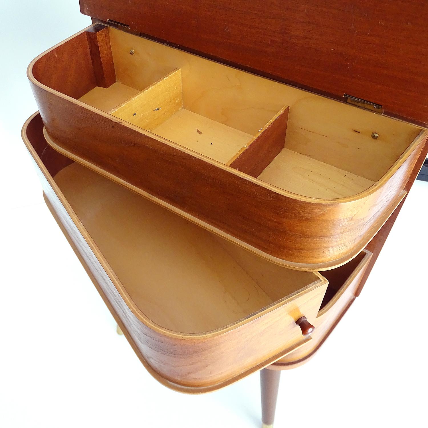 Vintage Danish Modern Sewing Box Storage Drawers Case, Teak Plywood, 1960s 4