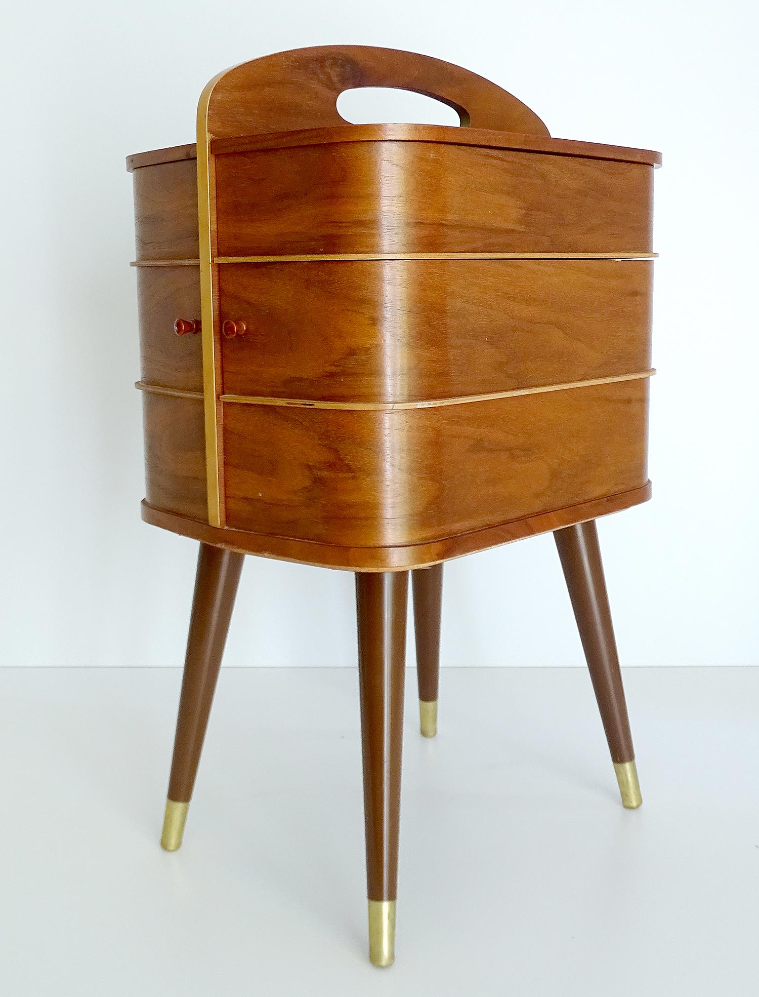 Vintage Danish Modern Sewing Box Storage Drawers Case, Teak Plywood, 1960s 5