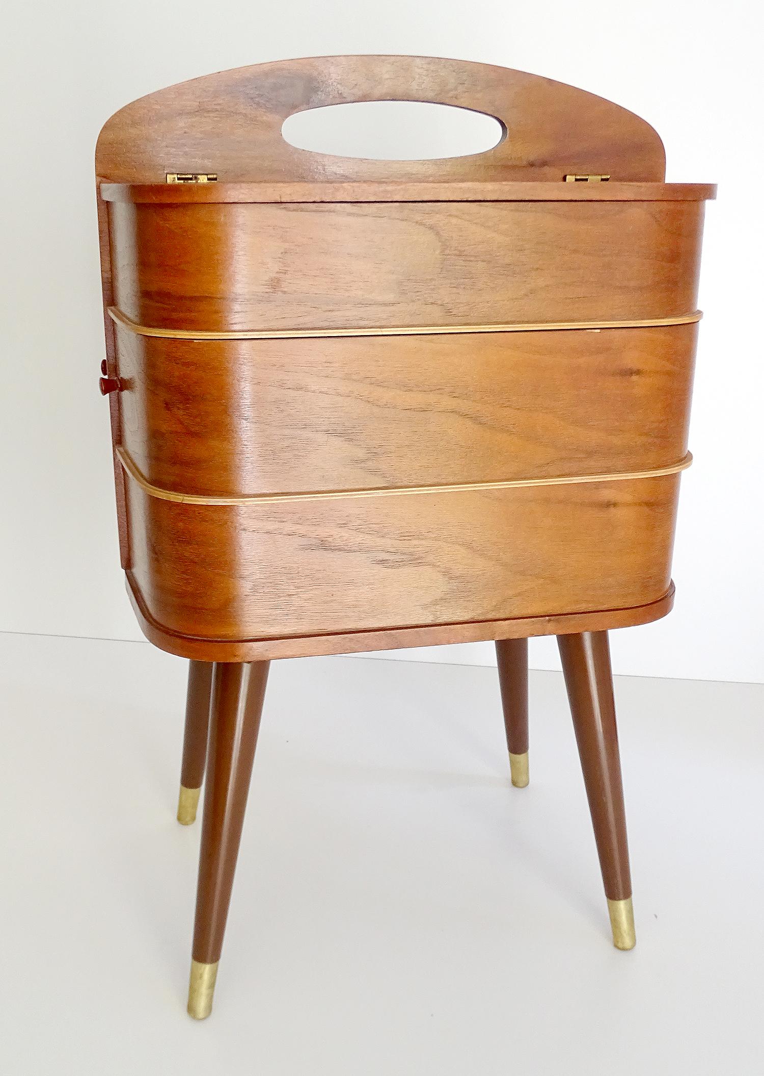 Vintage Danish Modern Sewing Box Storage Drawers Case, Teak Plywood, 1960s 6