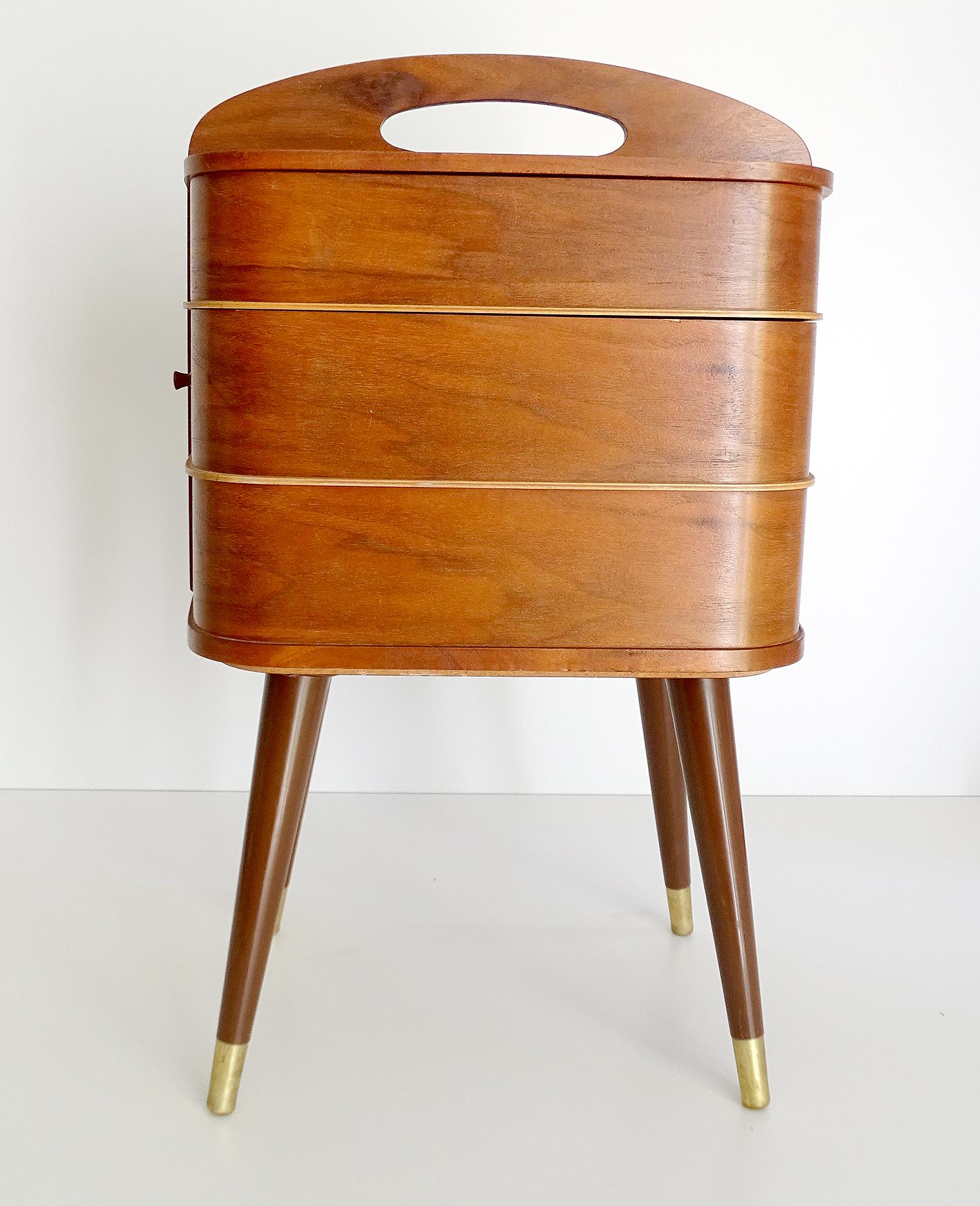 Mid-Century Modern Vintage Danish Modern Sewing Box Storage Drawers Case, Teak Plywood, 1960s
