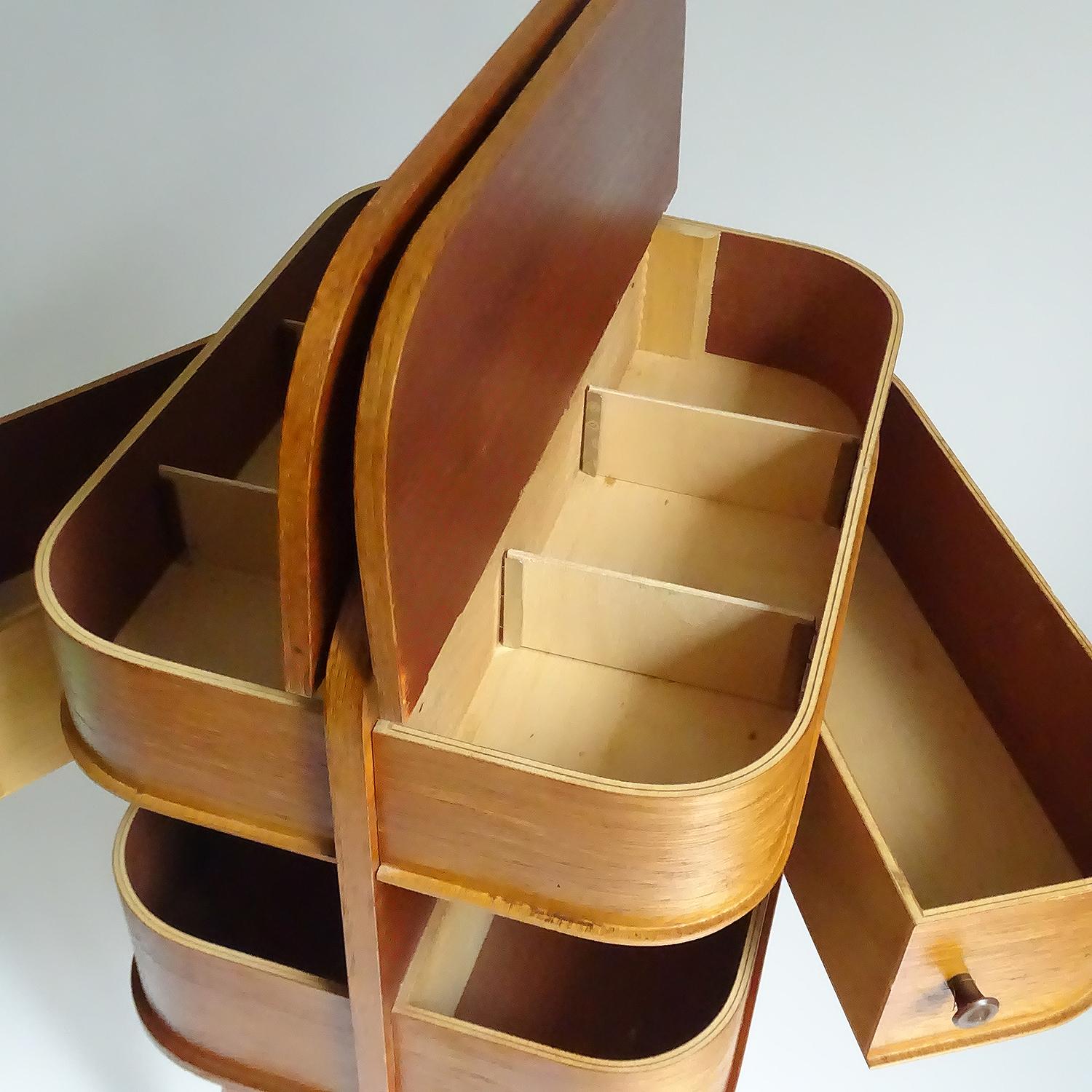 Vintage Danish Modern Sewing Box Storage Drawers Case, Teak Plywood, 1960s 3