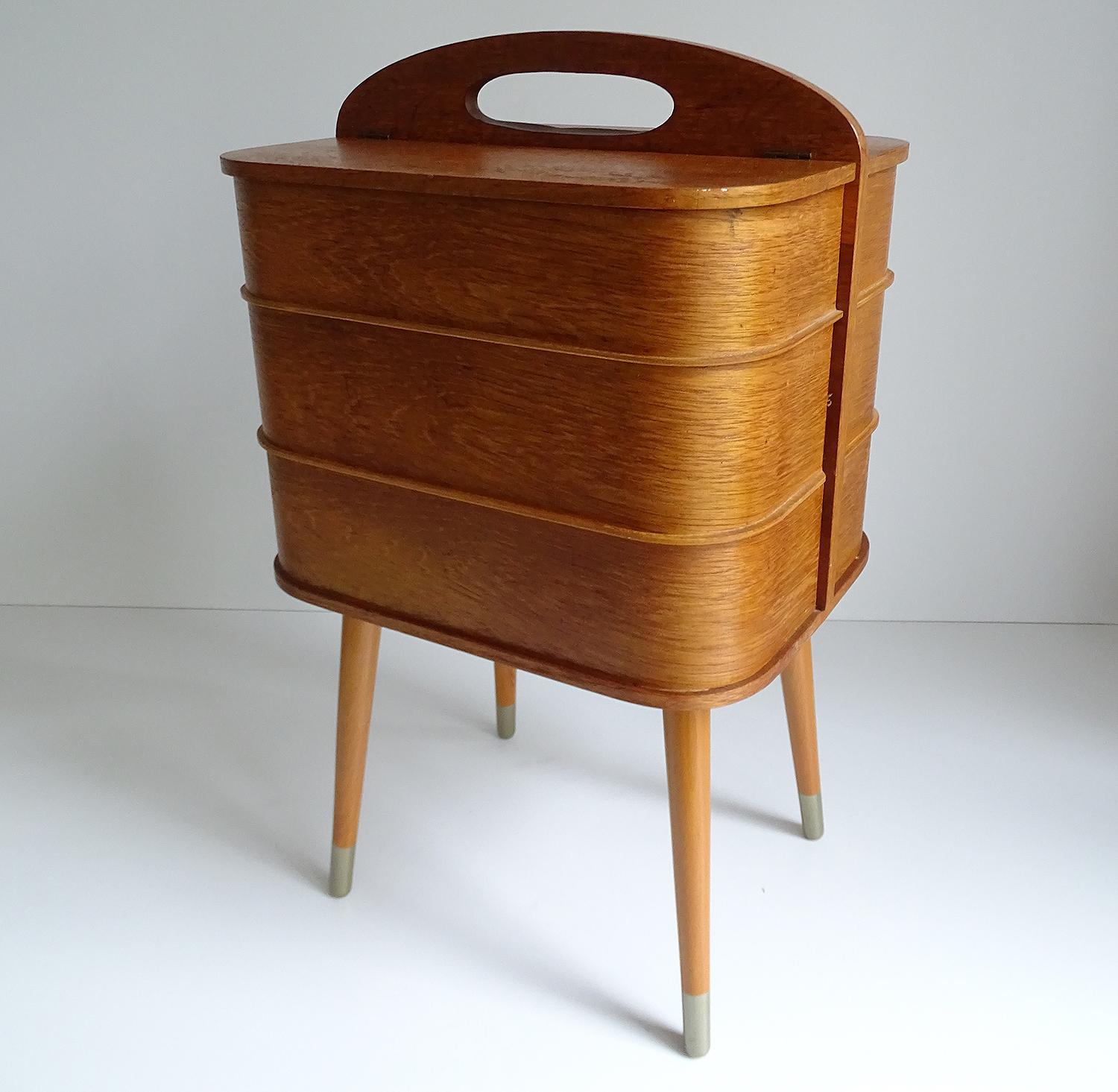 Vintage Danish Modern Sewing Box Storage Drawers Case, Teak Plywood, 1960s 4