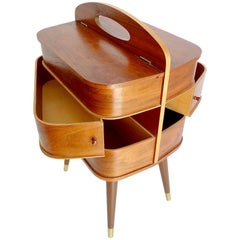 Retro Danish Modern Sewing Box Storage Drawers Case, Teak Plywood, 1960s