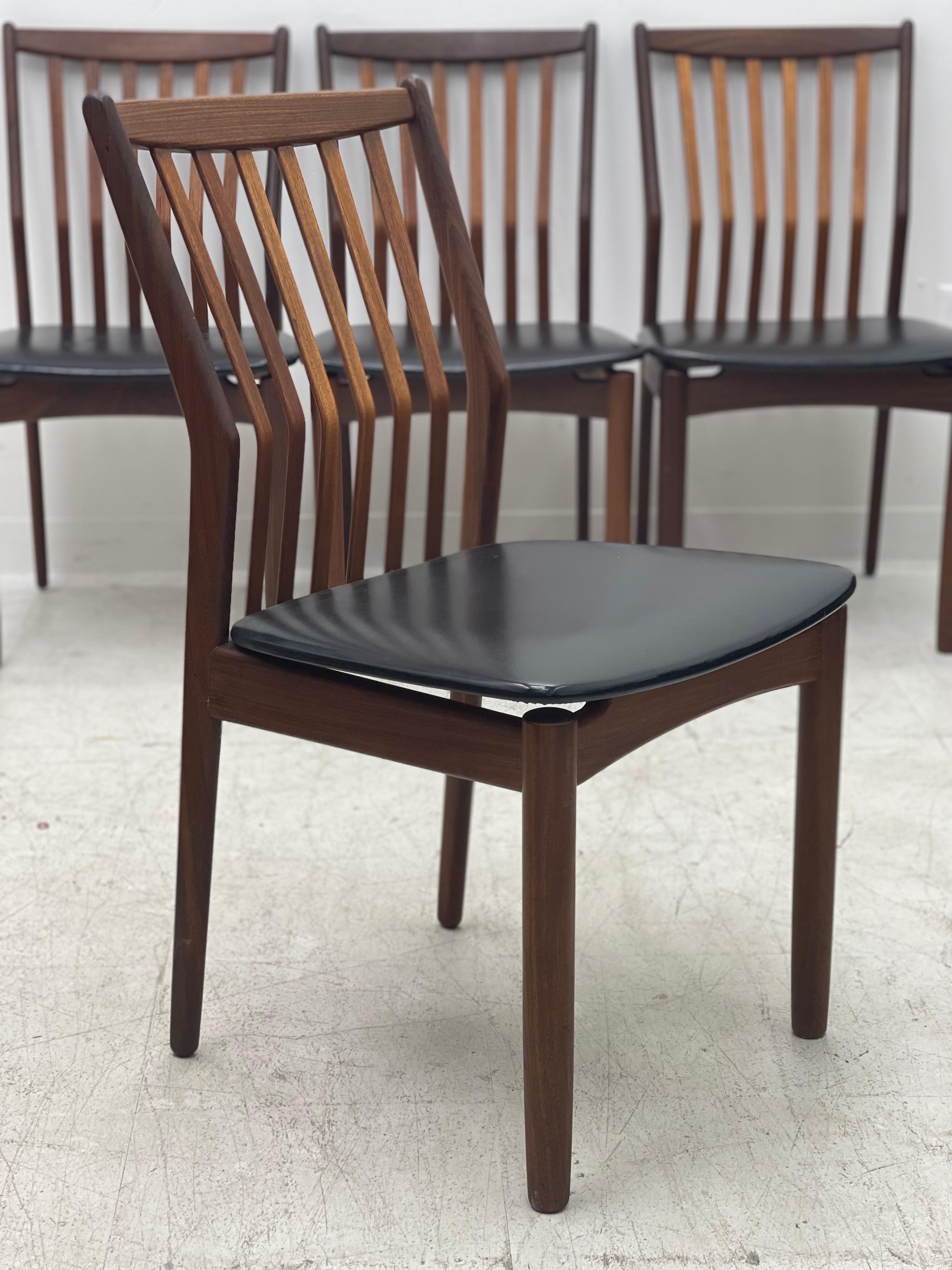 Vintage Danish Modern Solid Teak Leather Chair Set of 4 For Sale 4