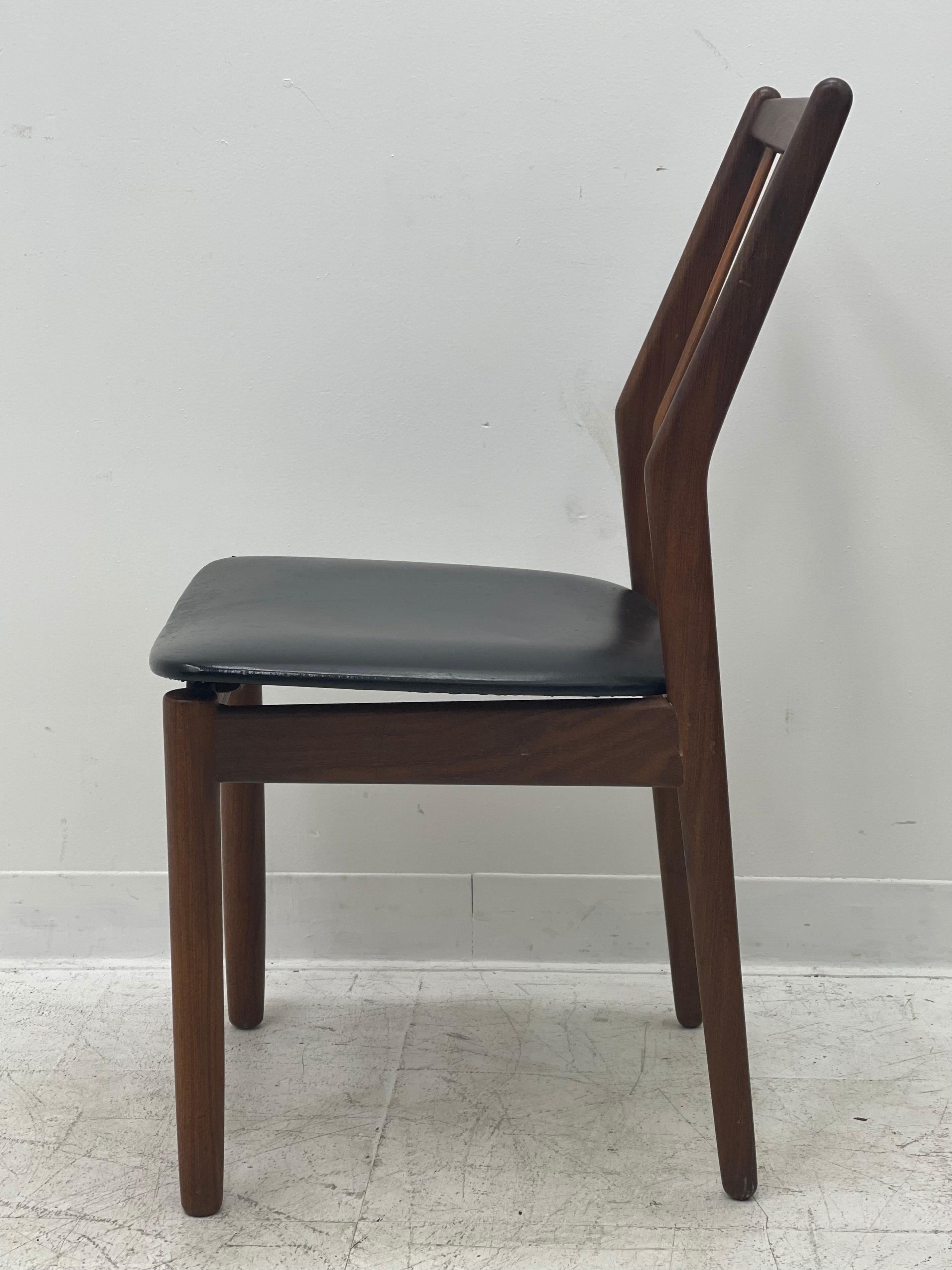 Vintage Danish Modern Solid Teak Leather Chair Set of 4 For Sale 5