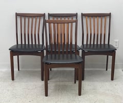 Vintage Danish Modern Solid Teak Leather Chair Set of 4