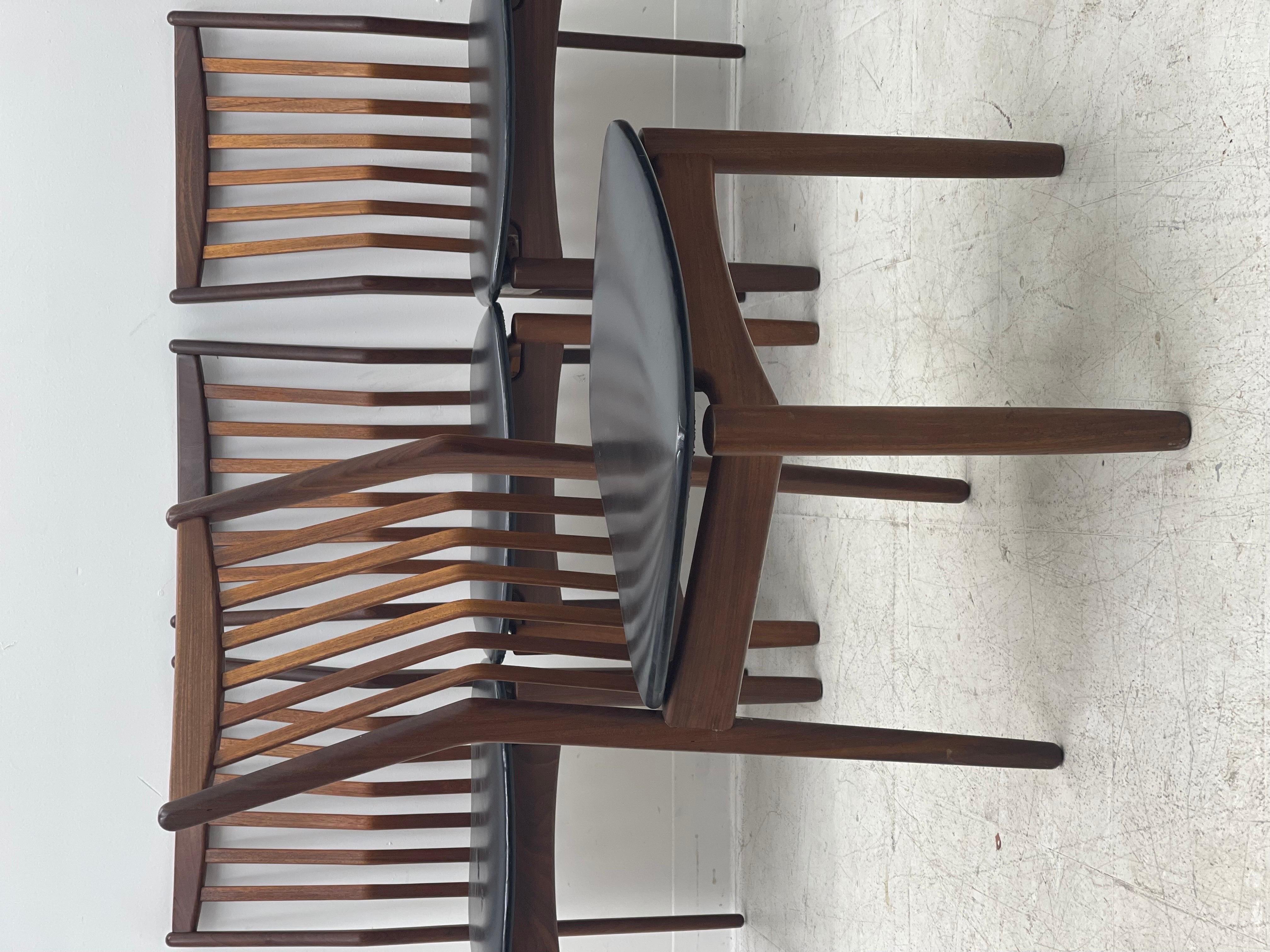 Mid-Century Modern Vintage Danish Modern Solid Teak Leather Chair Set of 4 For Sale