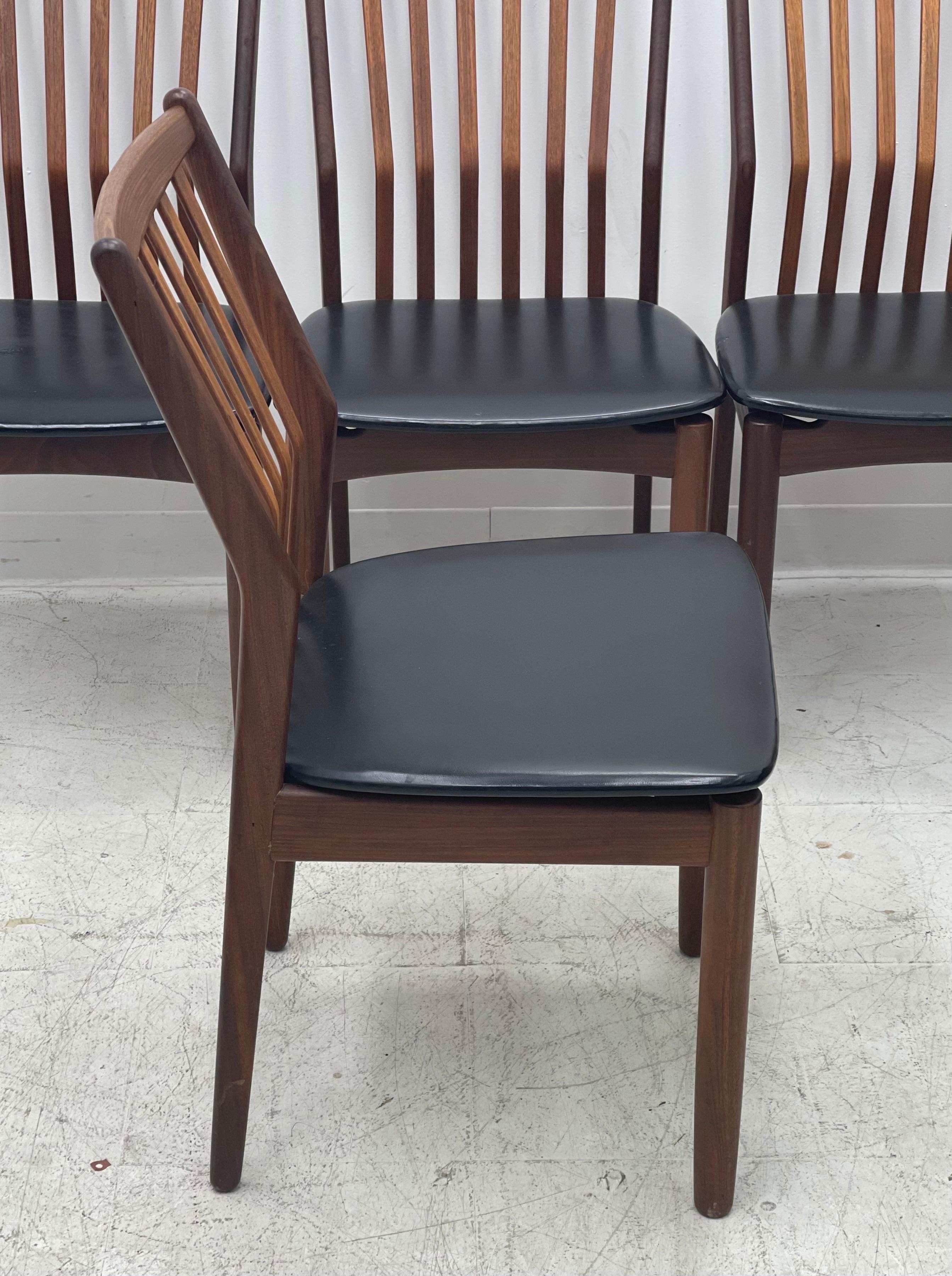 Mid-20th Century Vintage Danish Modern Solid Teak Leather Chair Set of 4 For Sale