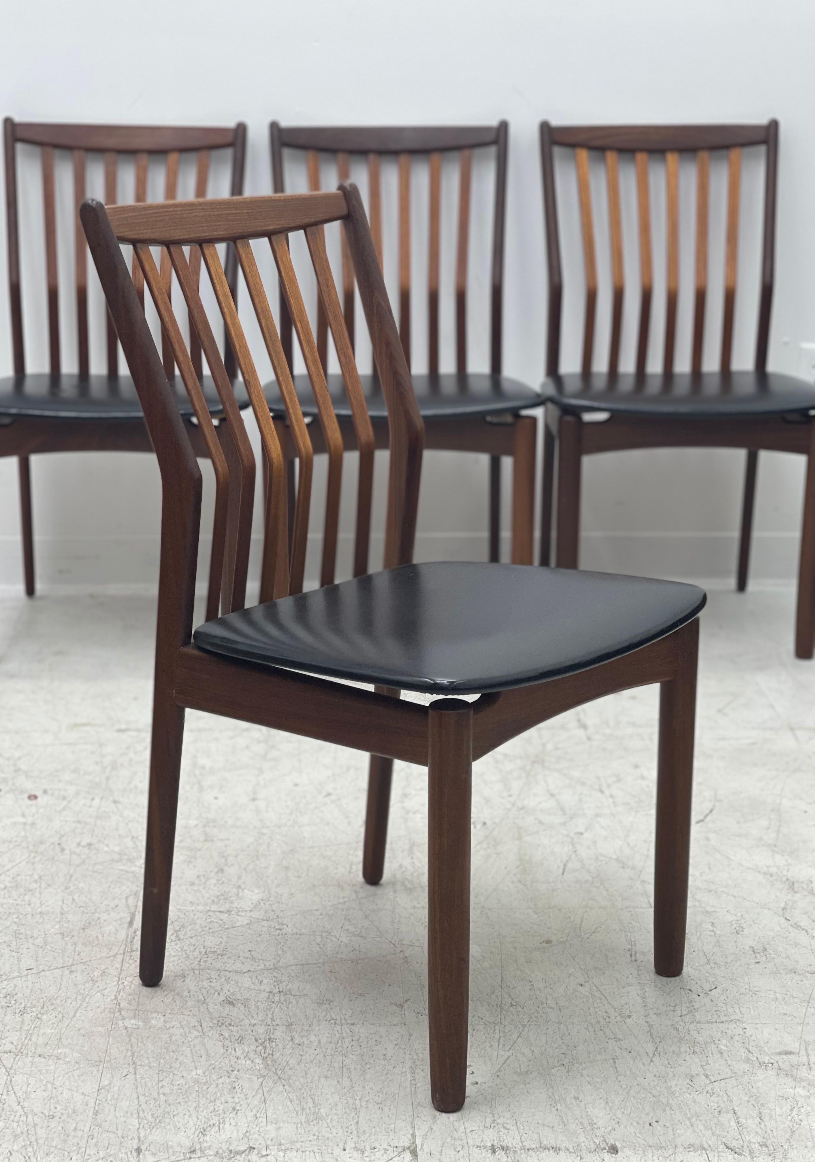 Vintage Danish Modern Solid Teak Leather Chair Set of 4 For Sale 2