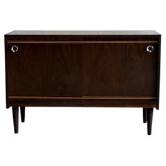 Vintage Danish Modern Stained Oak Sliding Door Cabinet