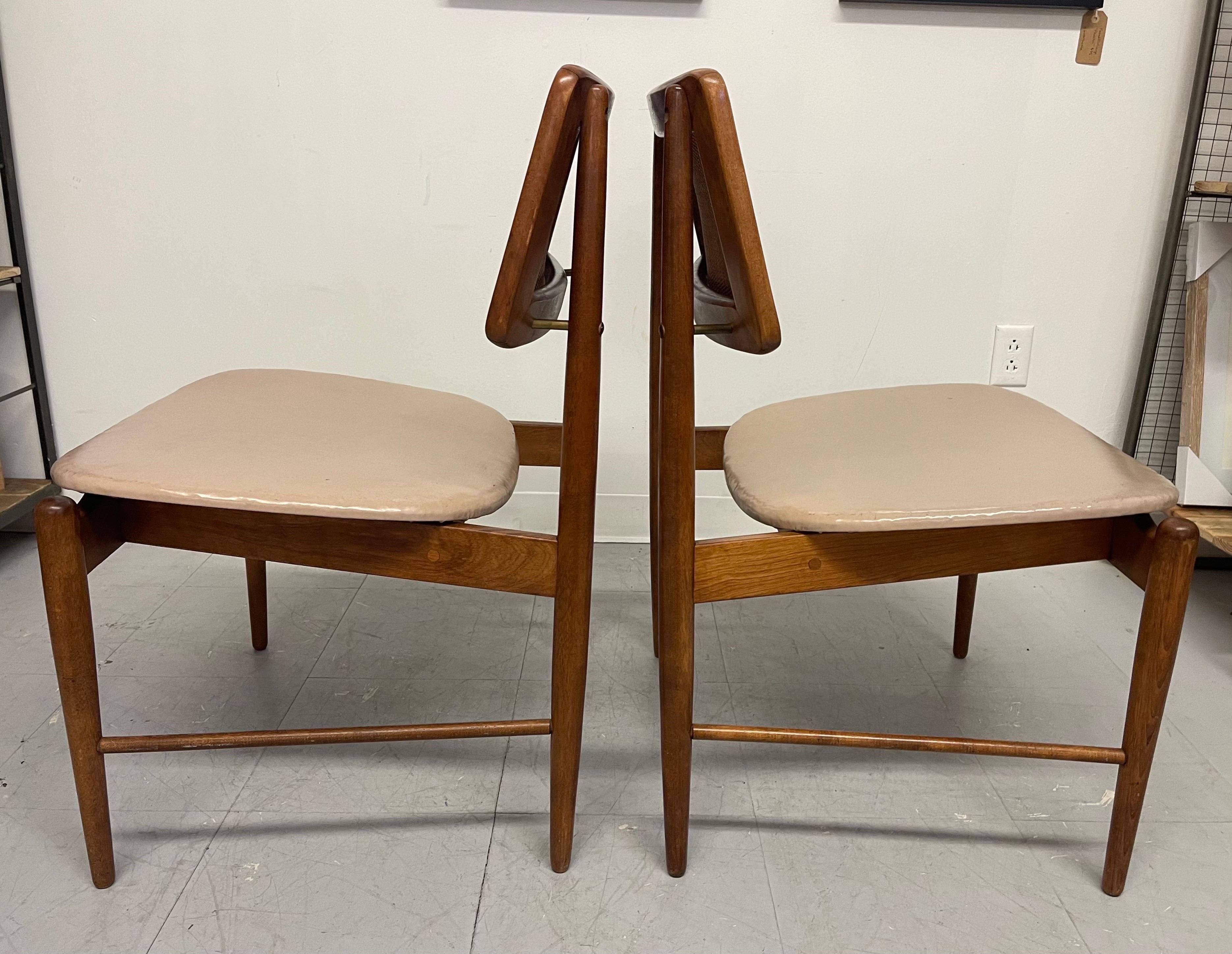 Walnut Vintage Danish Modern Style Pair of Rattan Chairs. For Sale