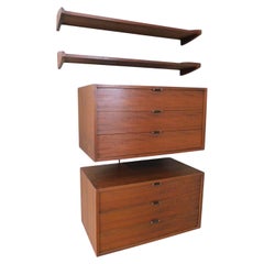 Vintage Danish Modern Style Teak Floating Wall Cabinets and Shelves