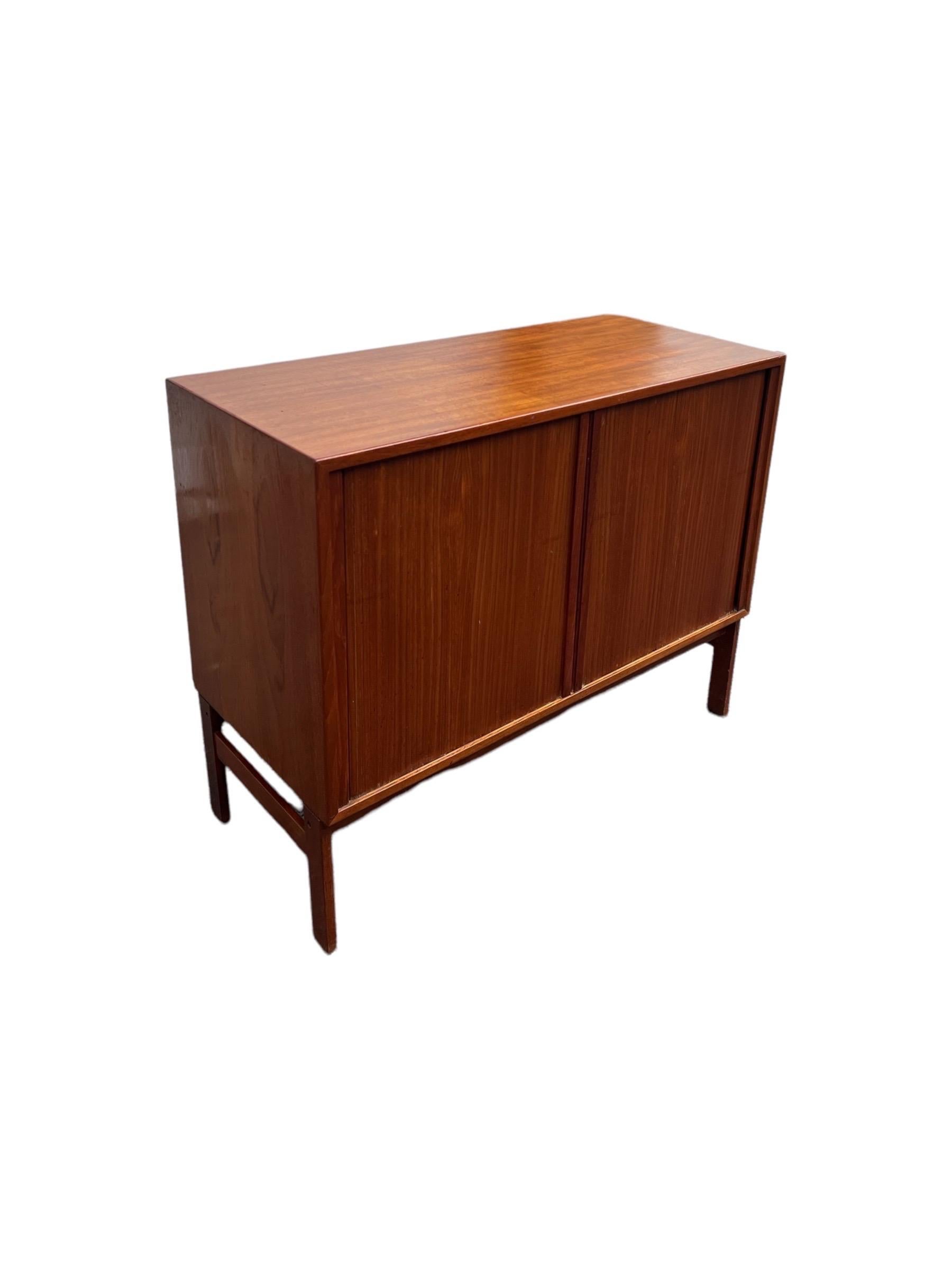 Vintage Danish Modern Tambour Door Record Cabinet of Credenza Imported In Good Condition For Sale In Seattle, WA