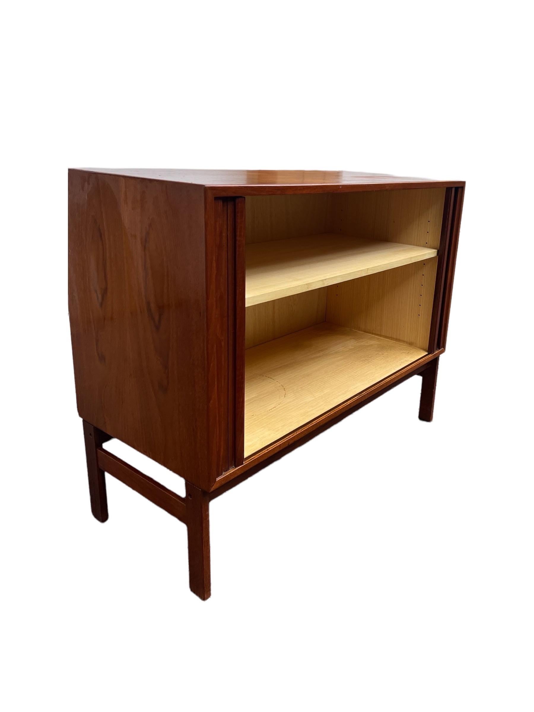 Mid-20th Century Vintage Danish Modern Tambour Door Record Cabinet of Credenza Imported For Sale