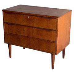 Vintage Danish Modern Teak 3 Drawer Chest Dresser Mid Century Cabinet