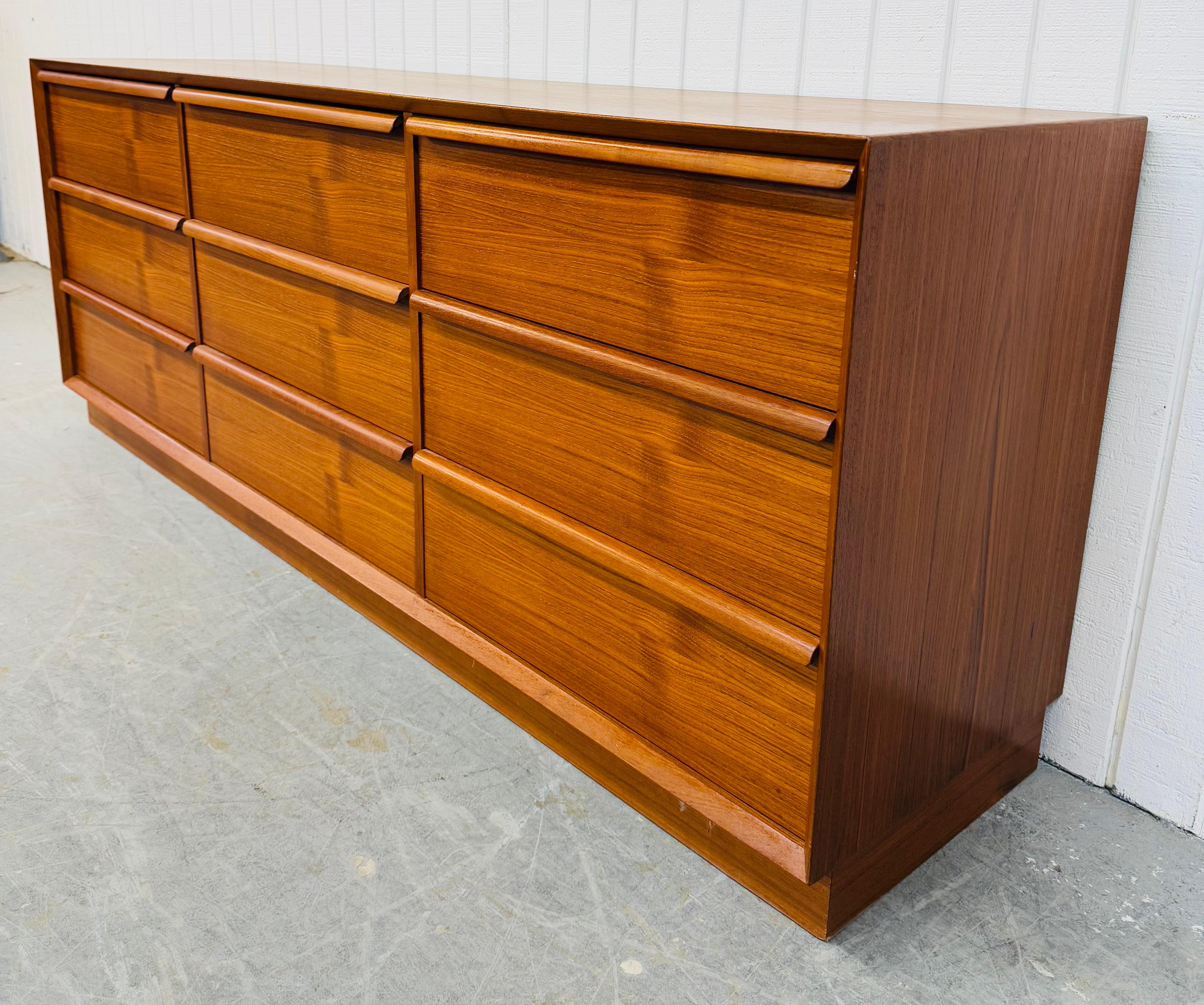 Mid-Century Modern Vintage Danish Modern Teak 9-Drawer Dresser