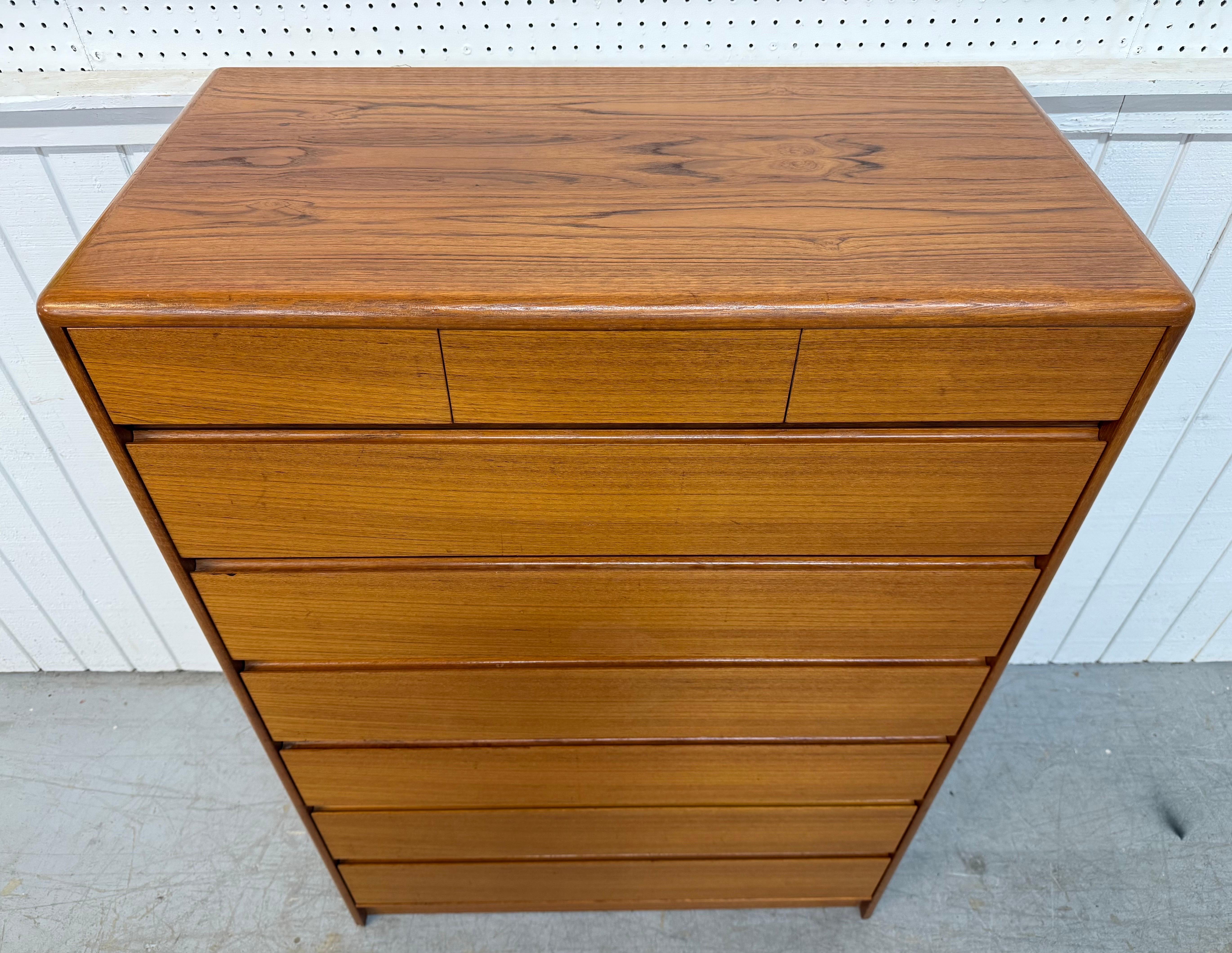 20th Century Vintage Danish Modern Teak 9-Drawer High Chest For Sale