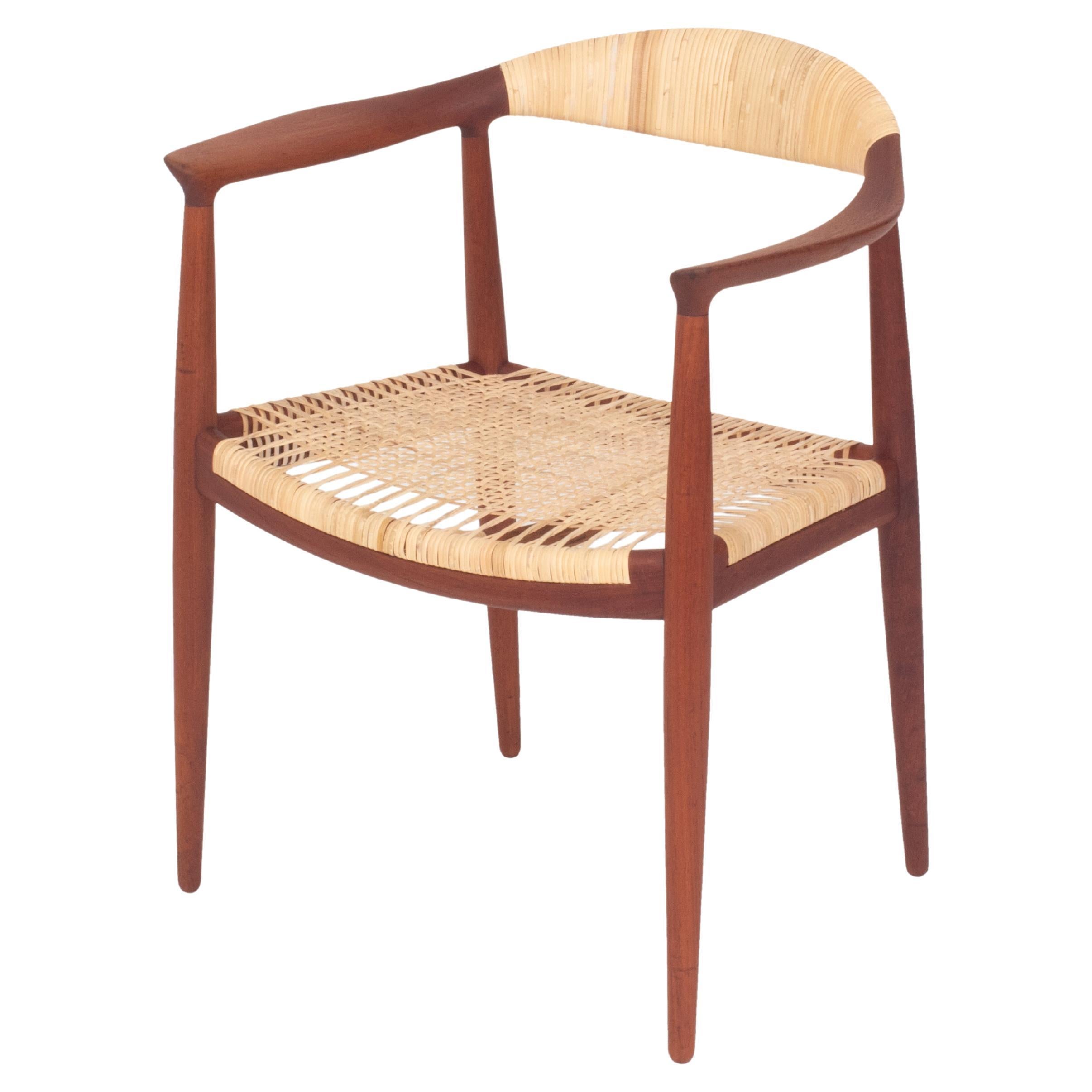 Fauteuil moderne danois vintage en teck et rotin JH-501 de Hans Wegner