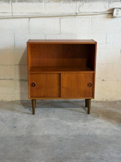 Vintage Danish Modern Teak Bookcase Cabinet Sliding Doors MCM