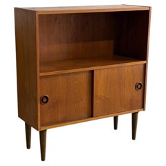 Vintage Danish Modern Teak Bookcase Cabinet Sliding Doors MCM