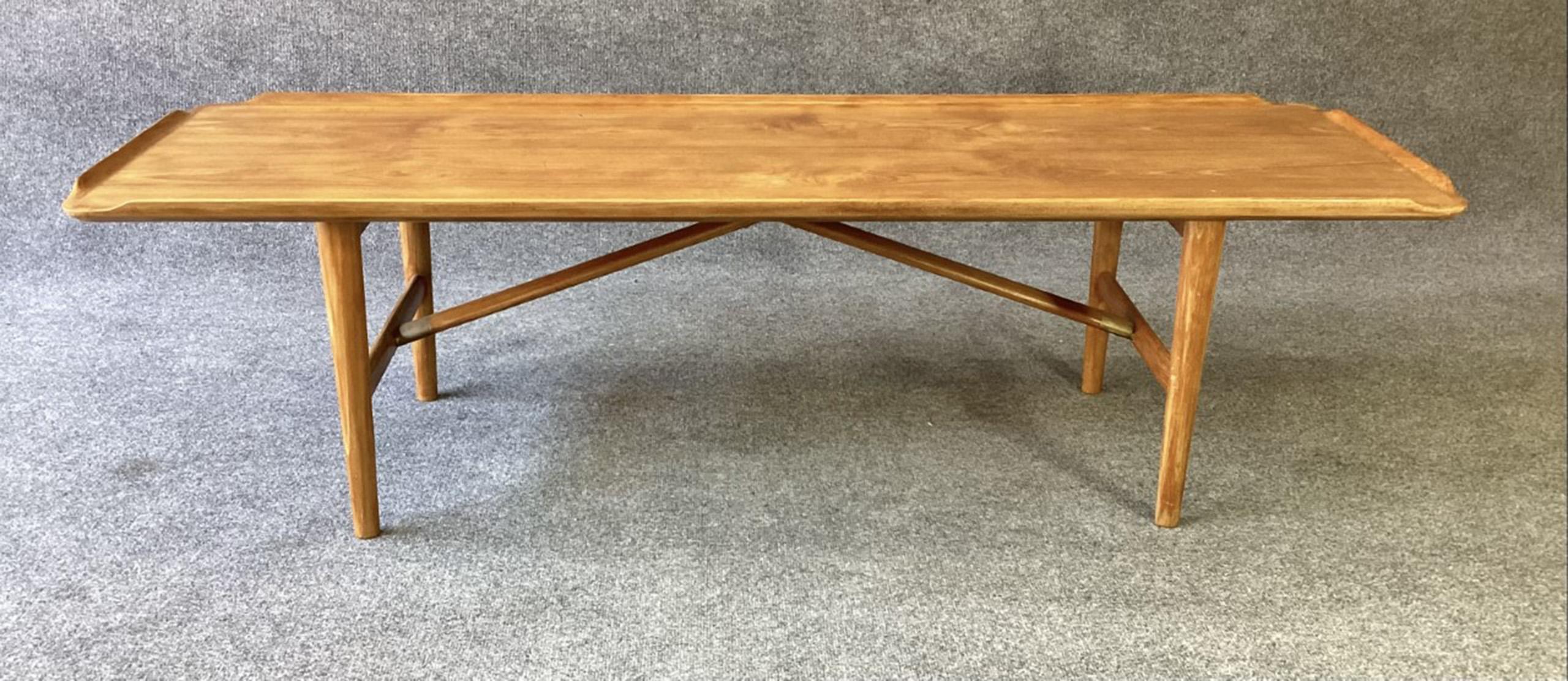 Vintage Danish Modern Teak & Brass Coffee Table Attributed to Kurt Ostervig MCM For Sale 1