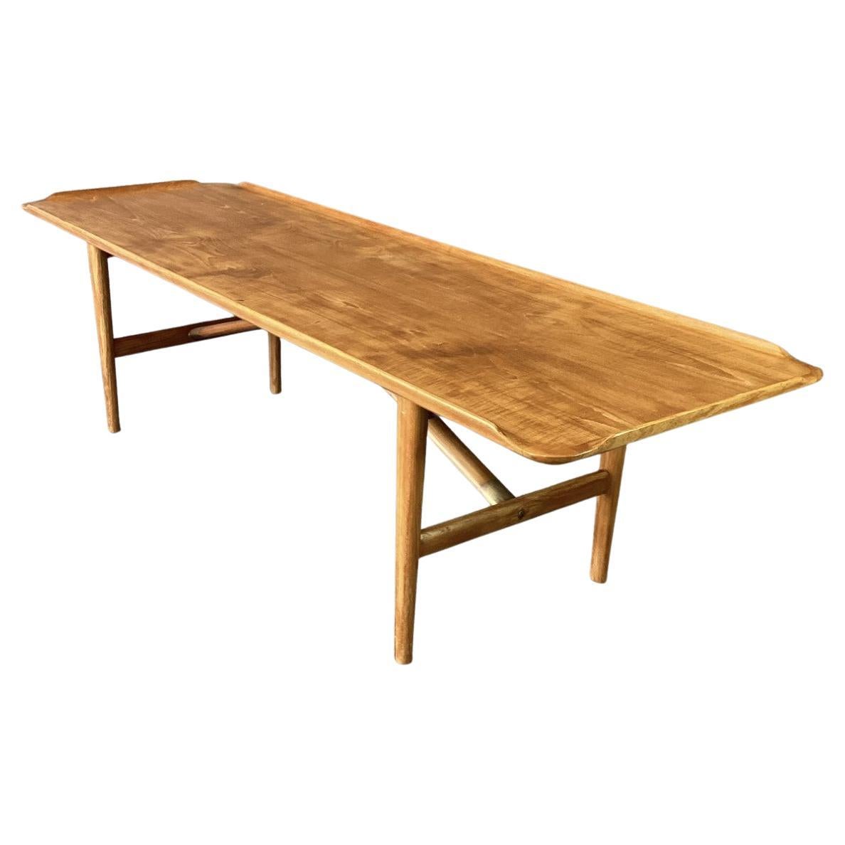 Vintage Danish Modern Teak & Brass Coffee Table Attributed to Kurt Ostervig MCM For Sale