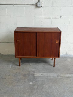 Vintage Danish Modern Teak Cabinet Credenza Sideboard Sliding Door Storage