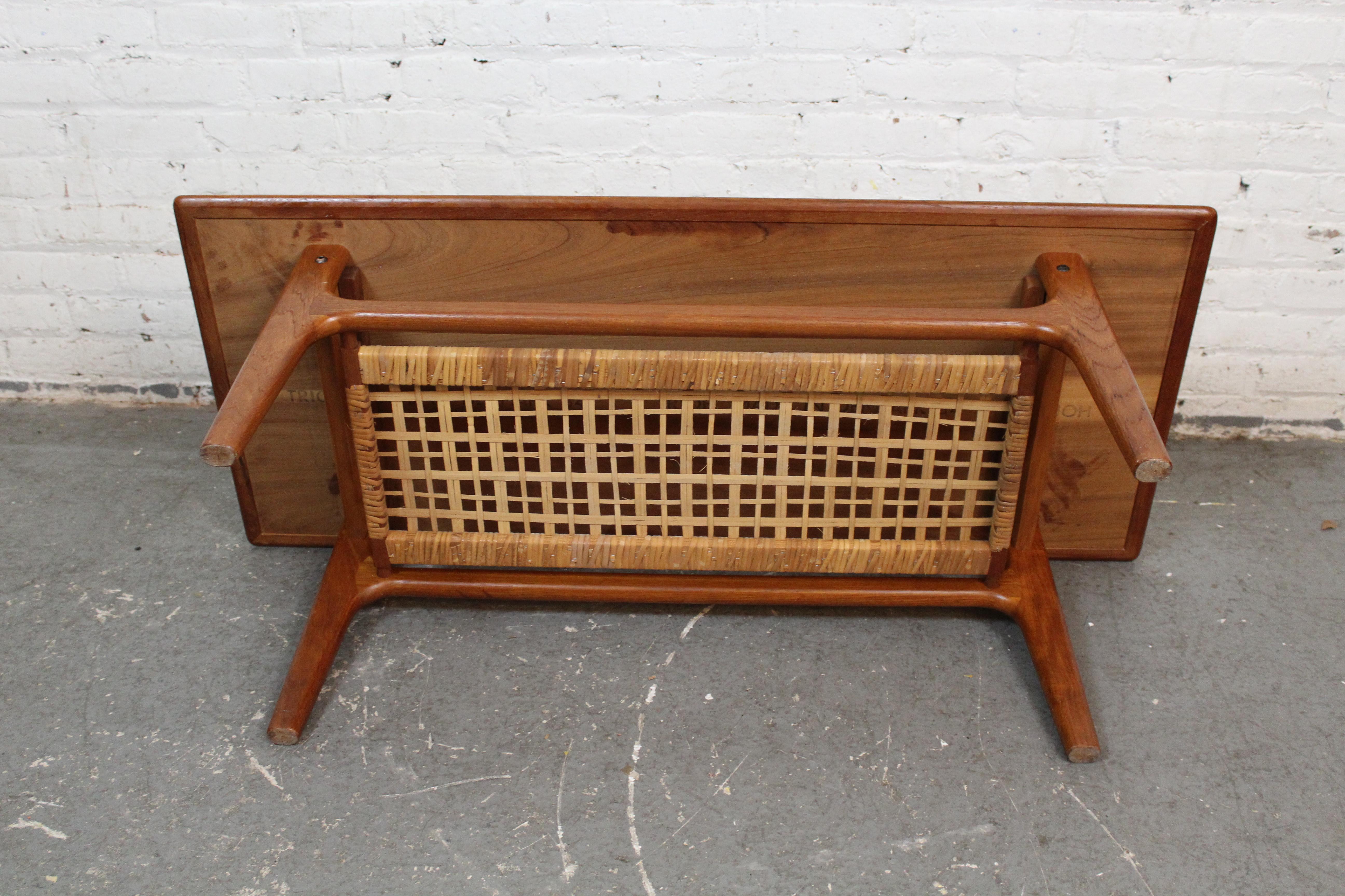 Vintage Danish Modern Teak & Cane Table by Trioh Møbelfabrik 6