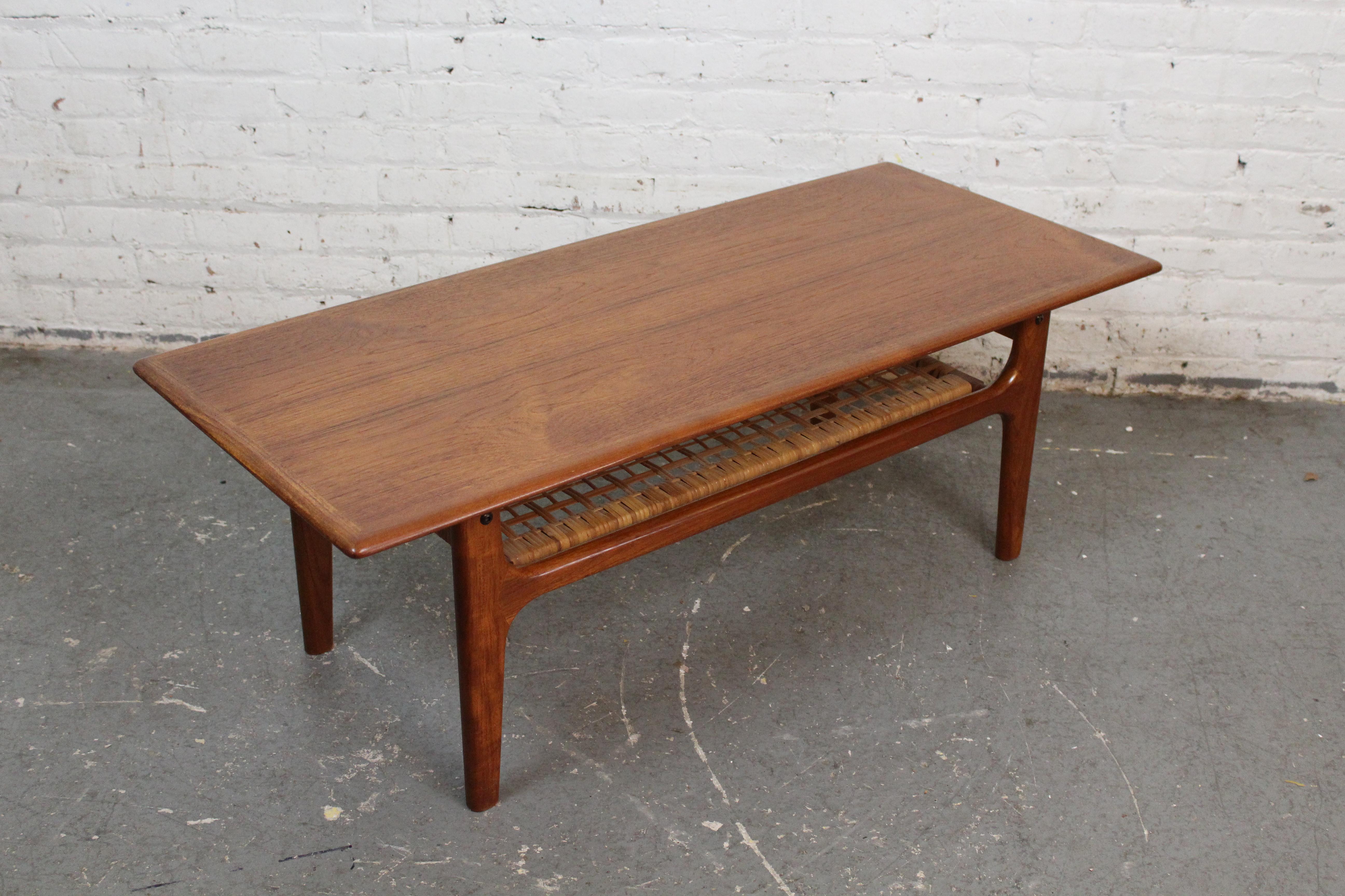 Vintage Danish Modern Teak & Cane Table by Trioh Møbelfabrik 11