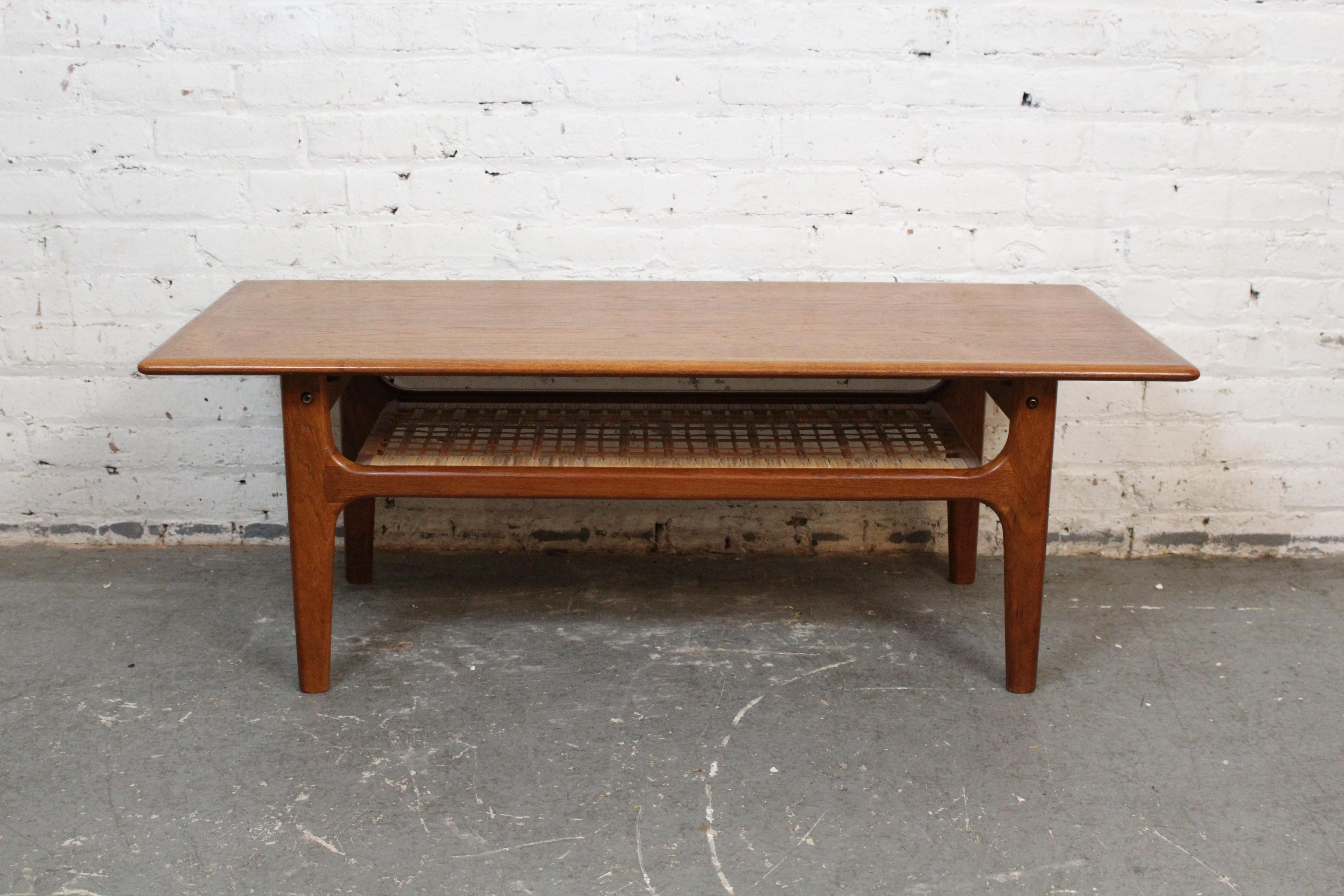 Mid-Century Modern Vintage Danish Modern Teak & Cane Table by Trioh Møbelfabrik