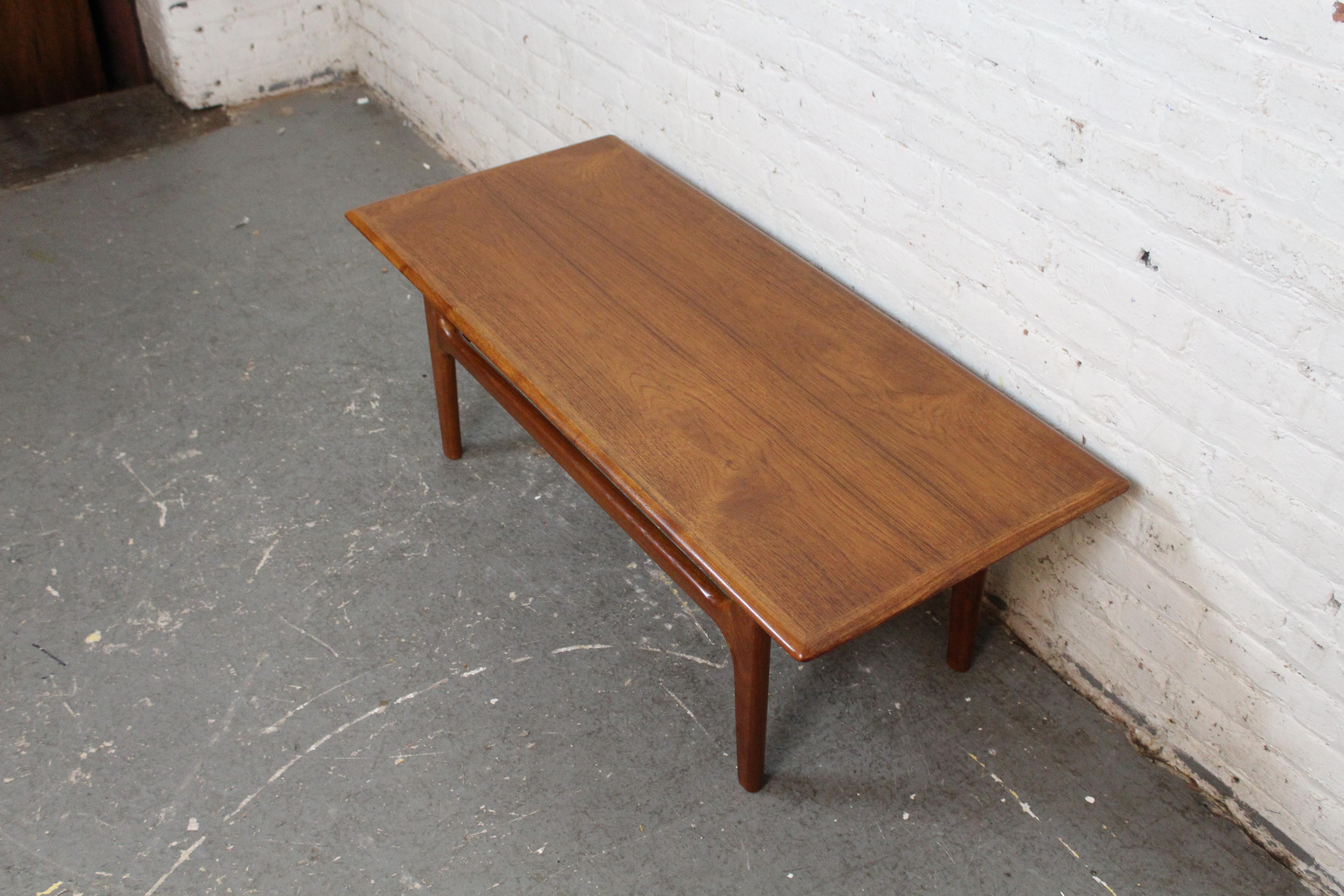 Carved Vintage Danish Modern Teak & Cane Table by Trioh Møbelfabrik