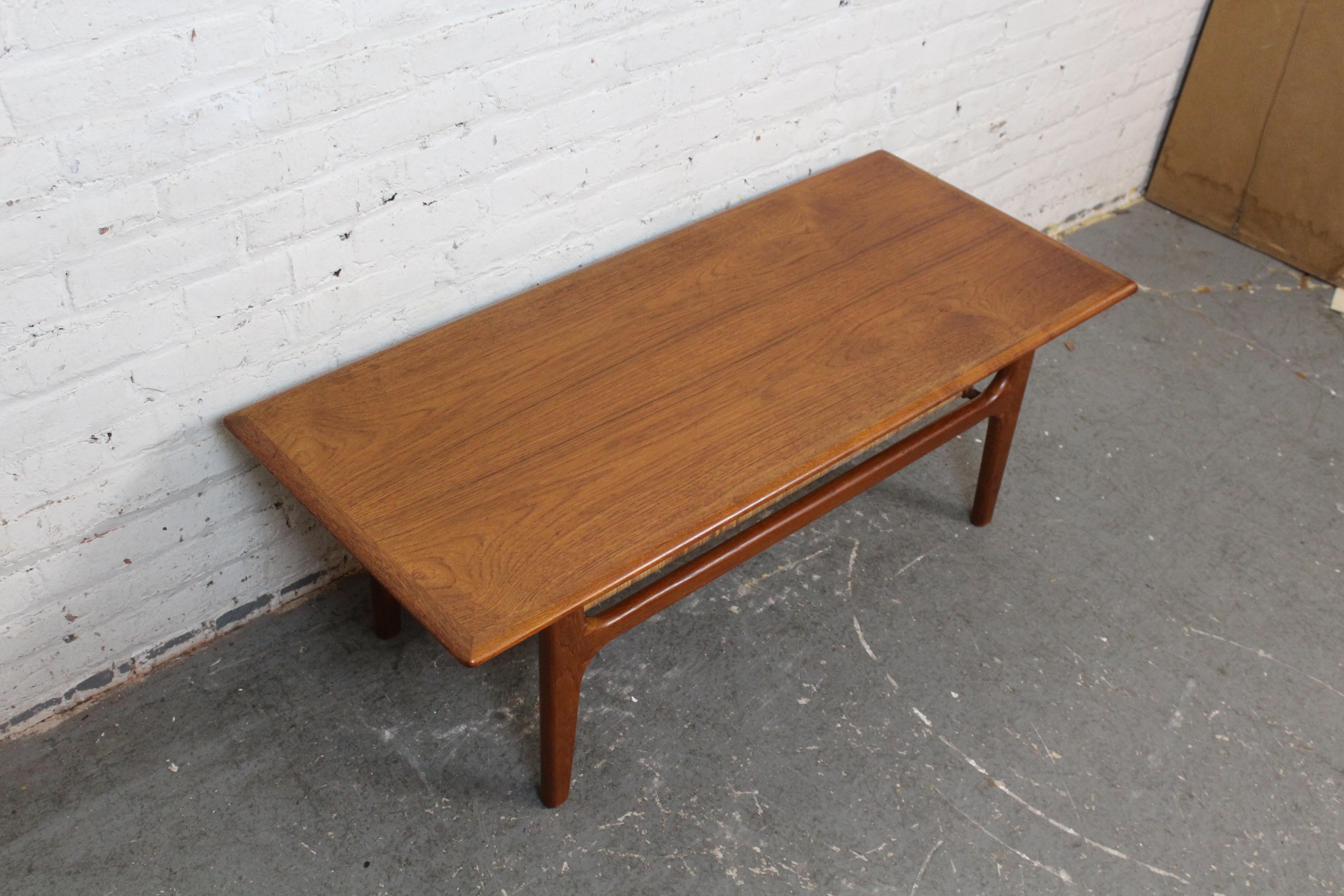Vintage Danish Modern Teak & Cane Table by Trioh Møbelfabrik In Good Condition In Brooklyn, NY