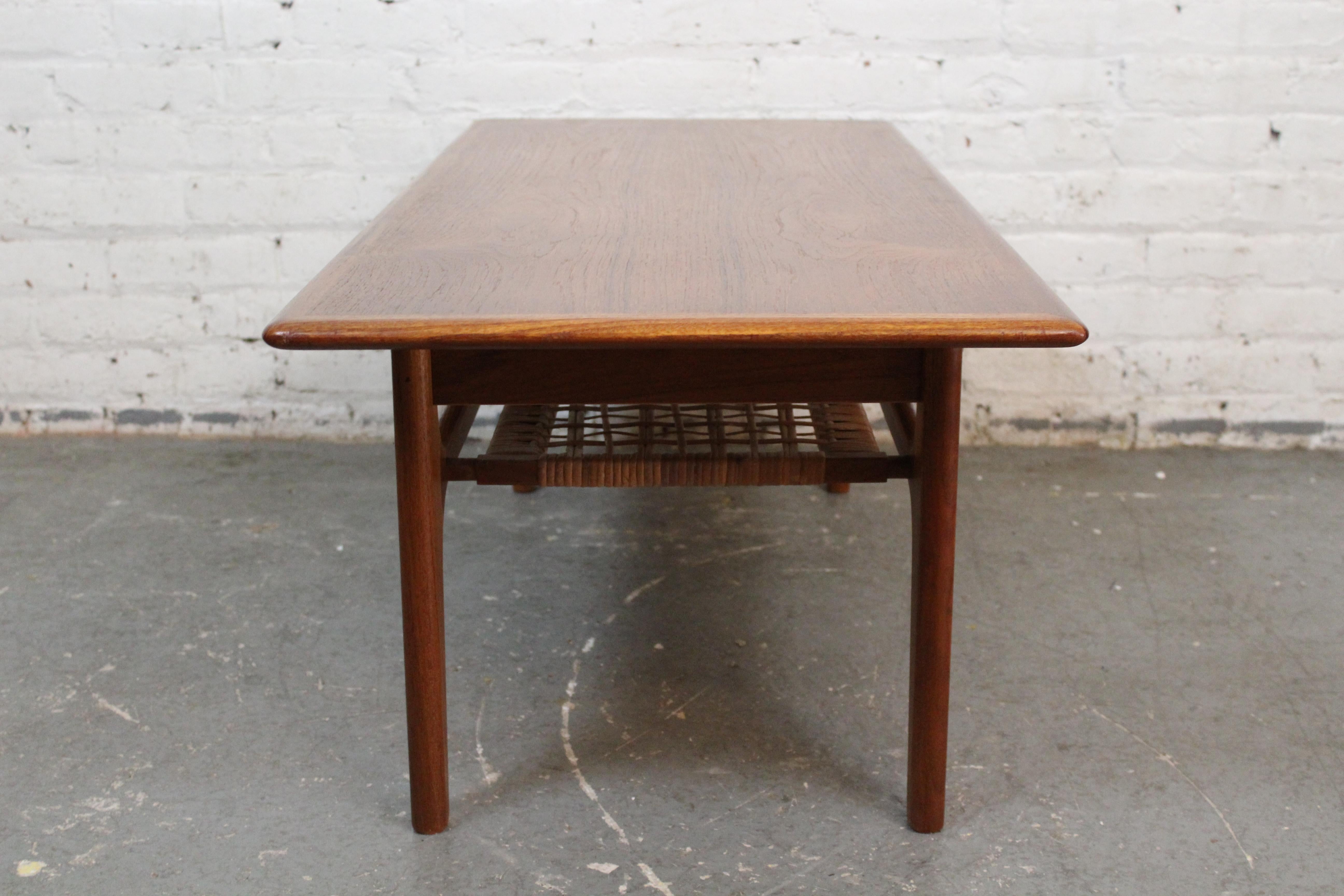 Vintage Danish Modern Teak & Cane Table by Trioh Møbelfabrik 1