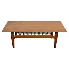 Vintage Danish Modern Teak & Cane Table by Trioh Møbelfabrik