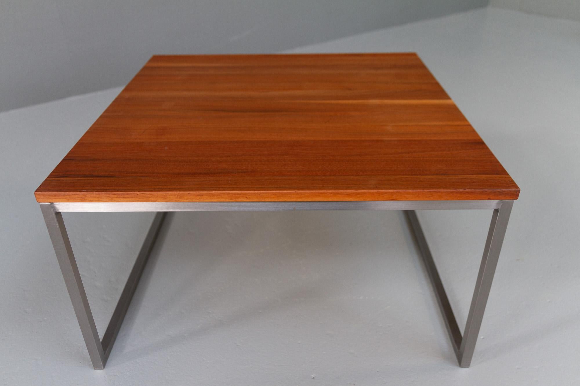Stainless Steel Vintage Danish Modern Teak Coffee Table, 1960s For Sale