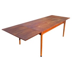 Vintage Danish Modern Teak Dining Table Extendable Retractable