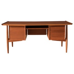Vintage Danish Modern Teak Executive Desk by H.P. Hansen