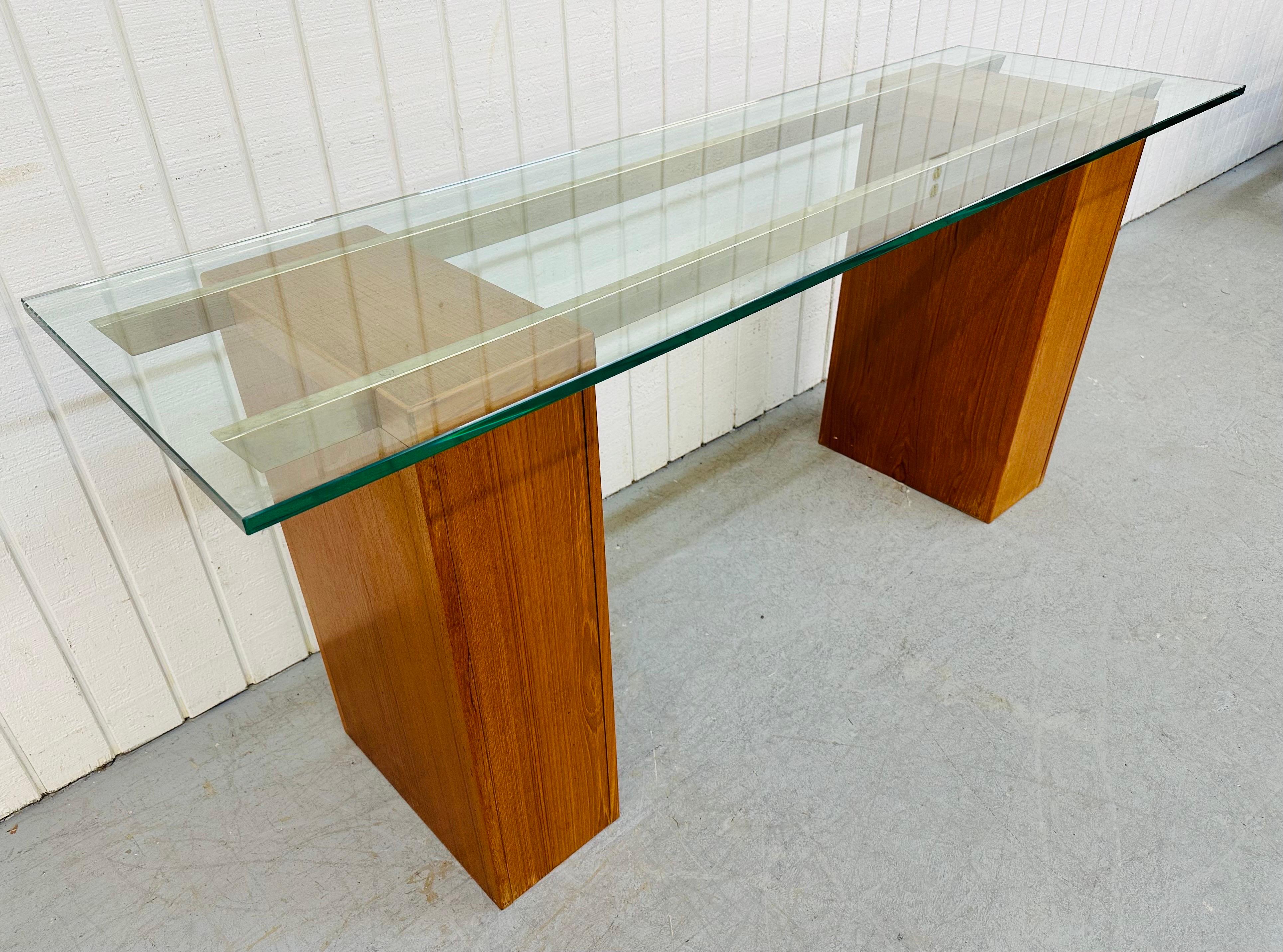 American Vintage Danish Modern Teak Glass Top Console Table