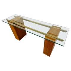 Vintage Danish Modern Teak Glass Top Console Table