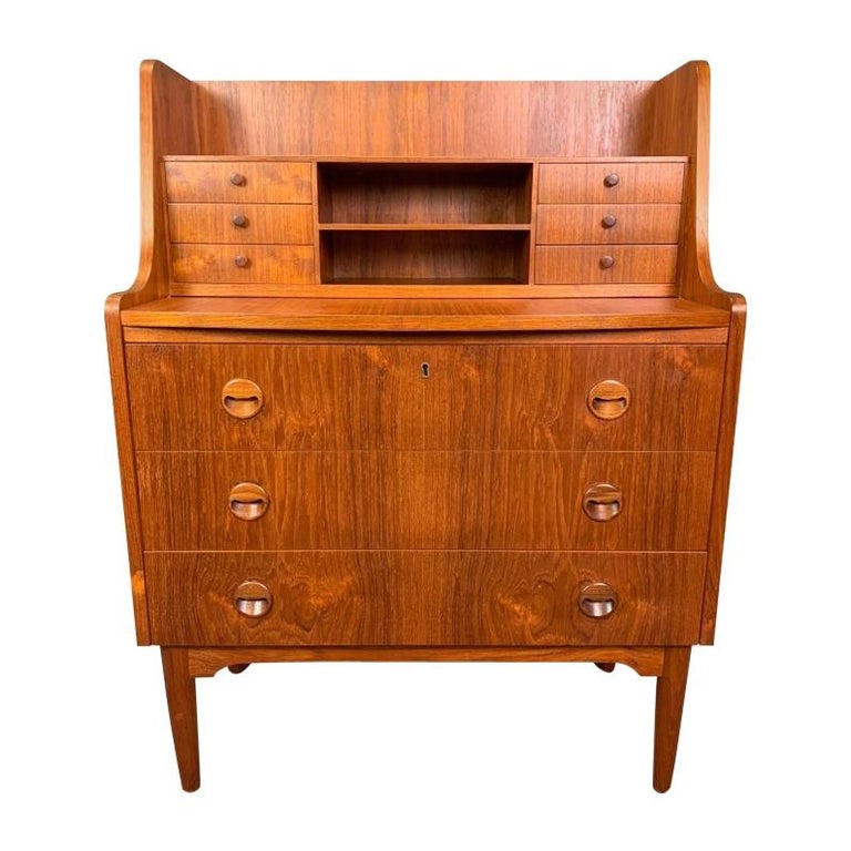 Vintage Danish Modern Teak Secretary Desk In The Manner Of Kai