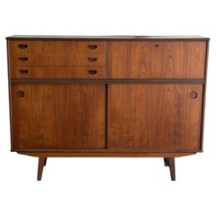 Vintage Danish Modern Teak Secretary Sideboard Cabinet with Drop Front Bar 1960s