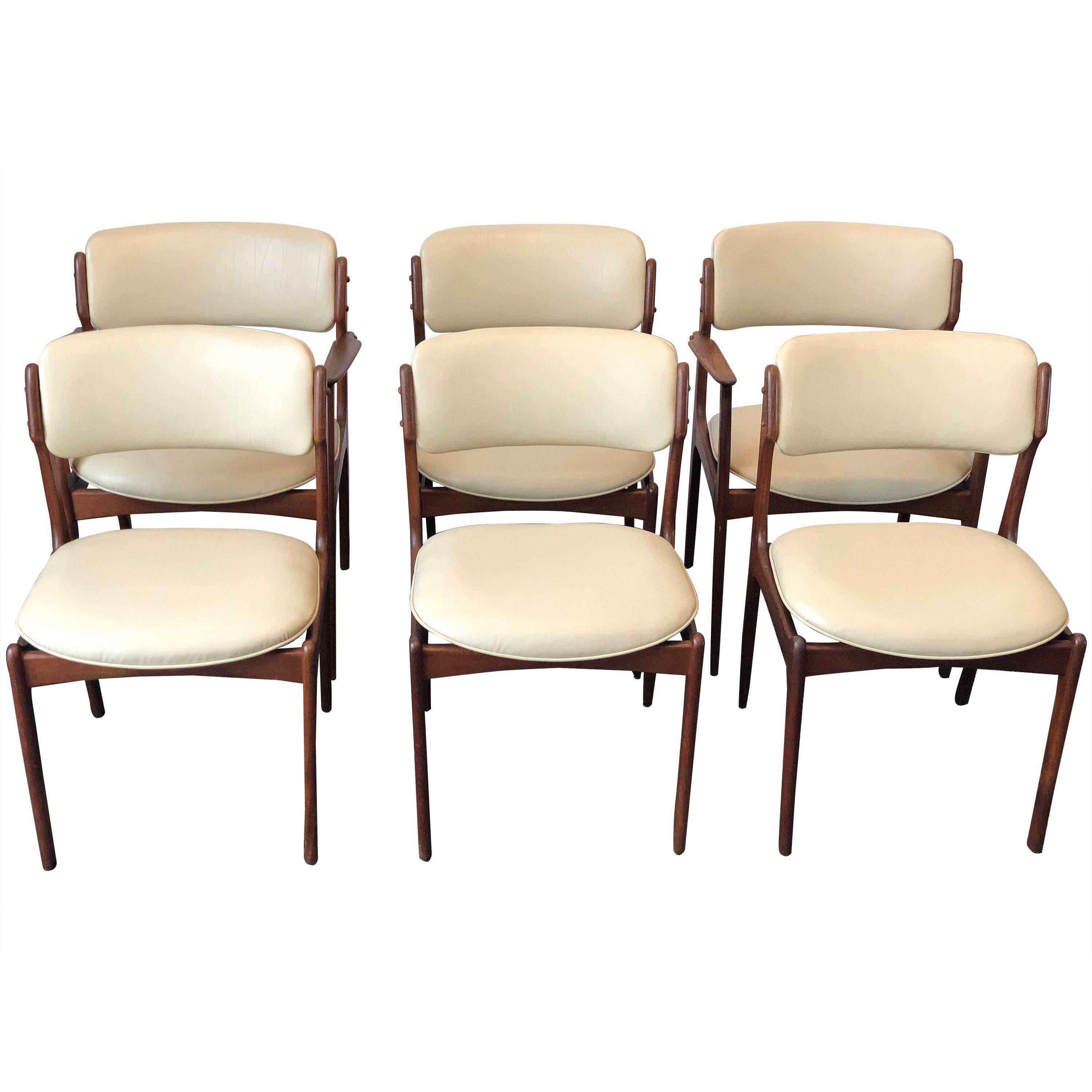 Vintage Danish Modern Teak Set of Six Dining Chairs by Erik Buch for O.D. Møbler