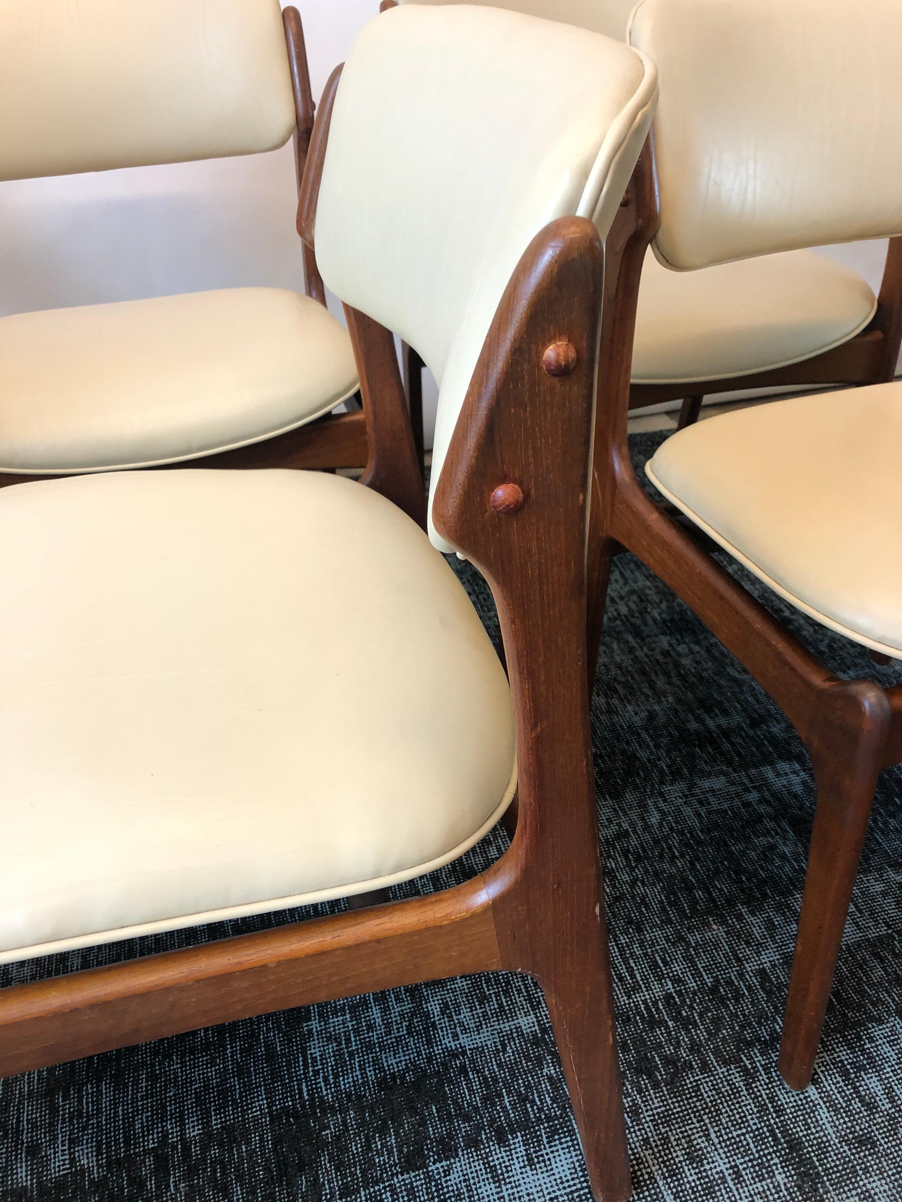 Upholstery Vintage Danish Modern Teak Set of Six Dining Chairs by Erik Buch for O.D. Møbler