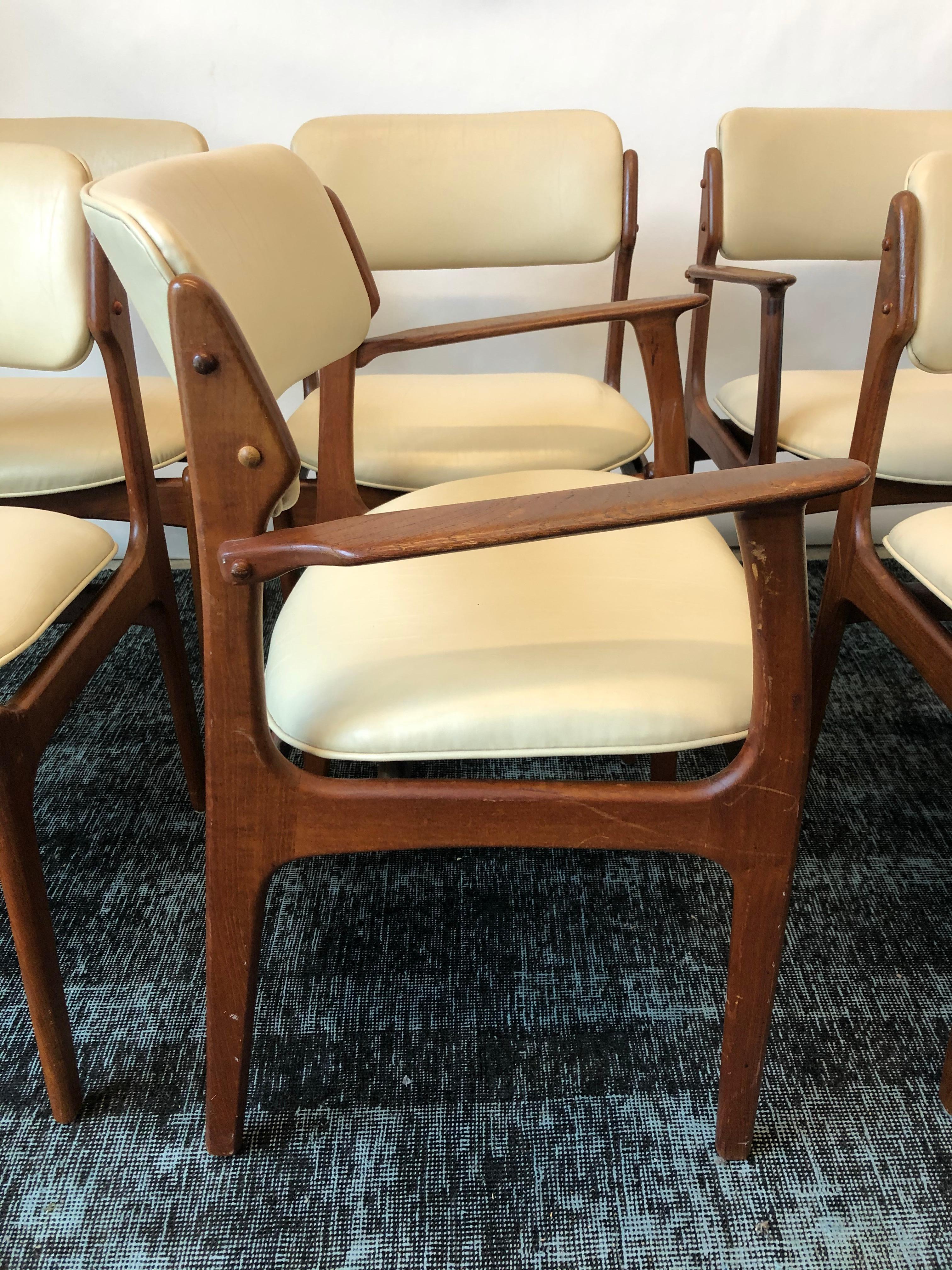 Vintage Danish Modern Teak Set of Six Dining Chairs by Erik Buch for O.D. Møbler 1