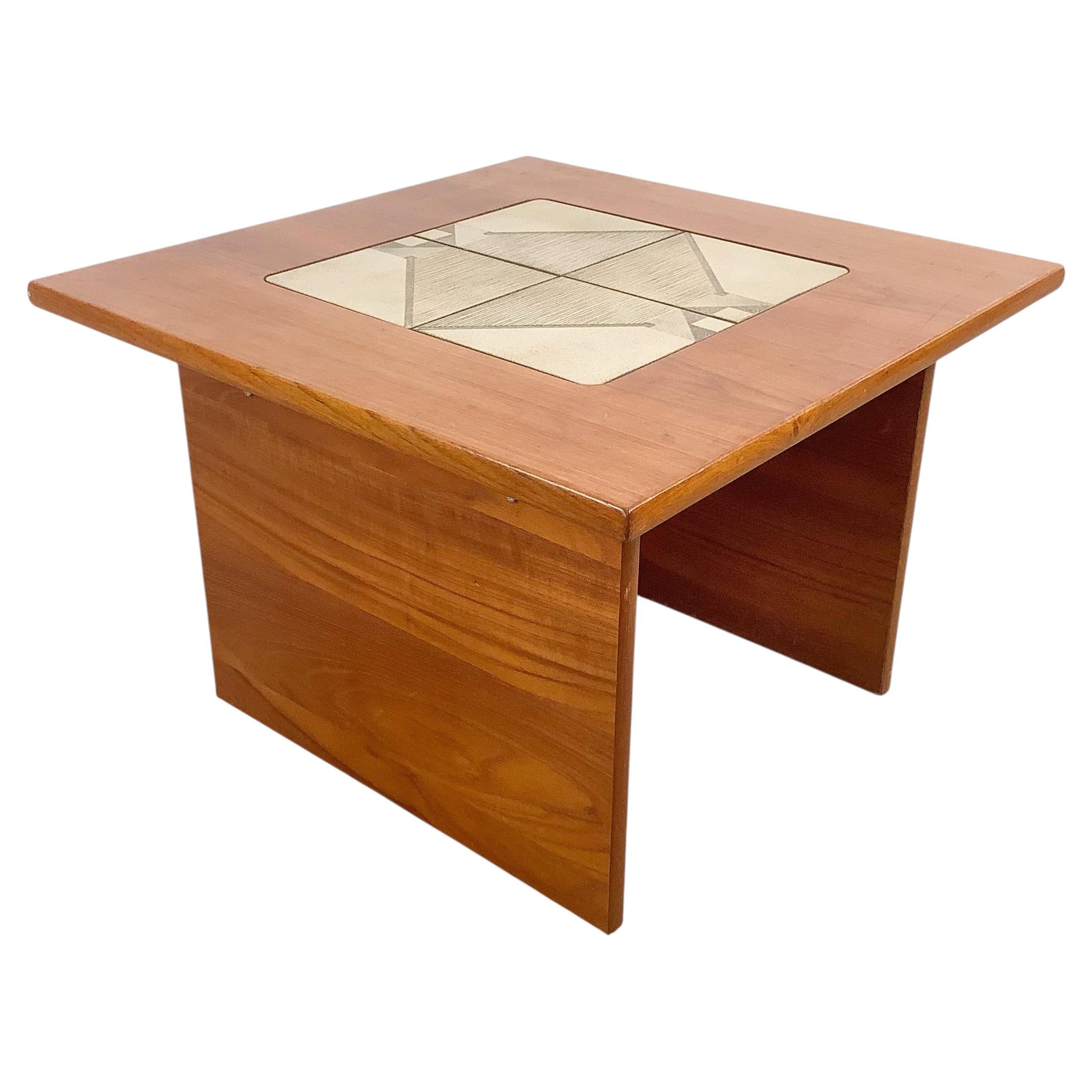 Vintage Danish Modern Teak Side Table with Geometric Ceramic Tile Top, Scandinav