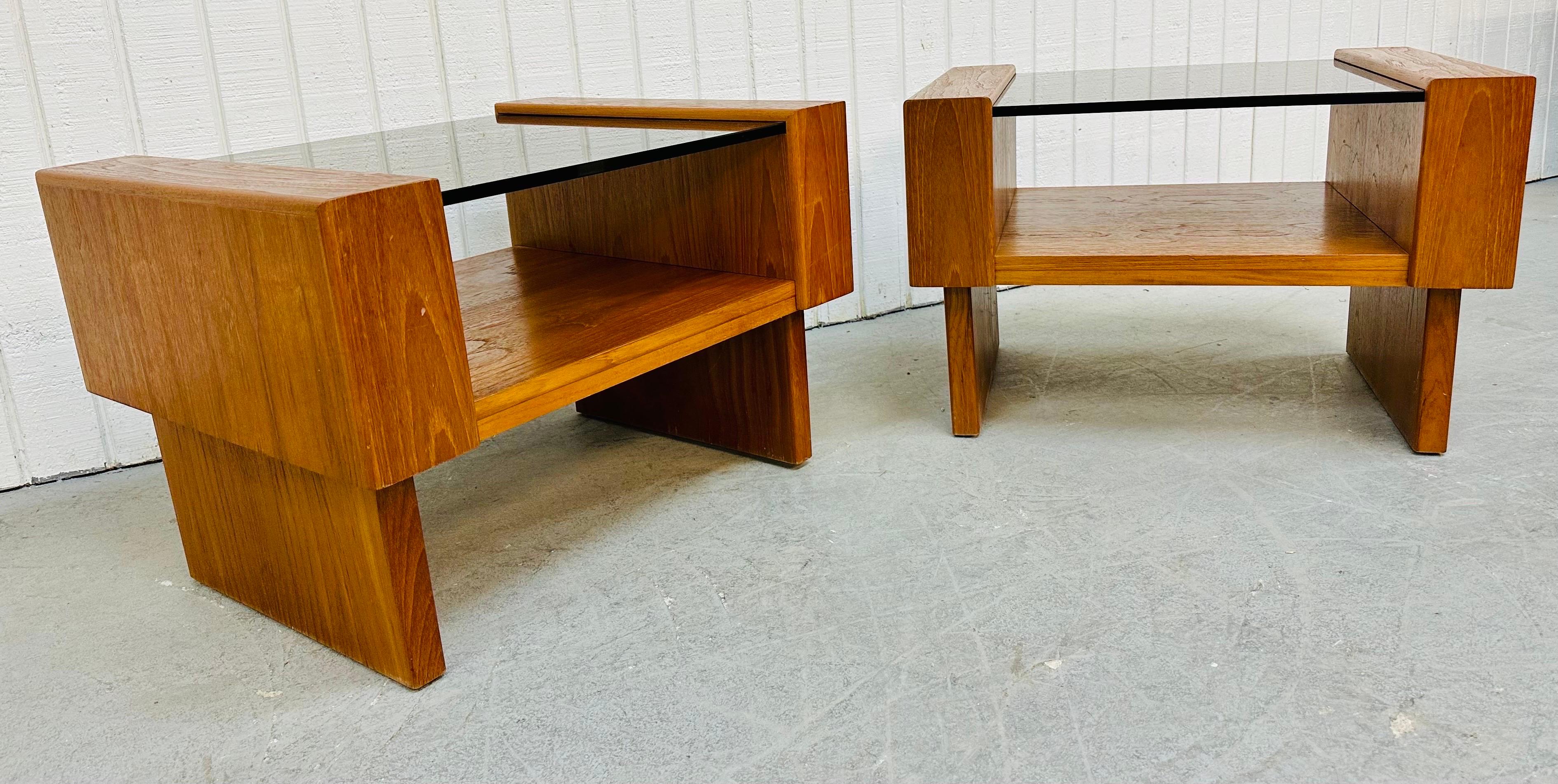 Mid-Century Modern Vintage Danish Modern Teak Smoked Glass Side Tables
